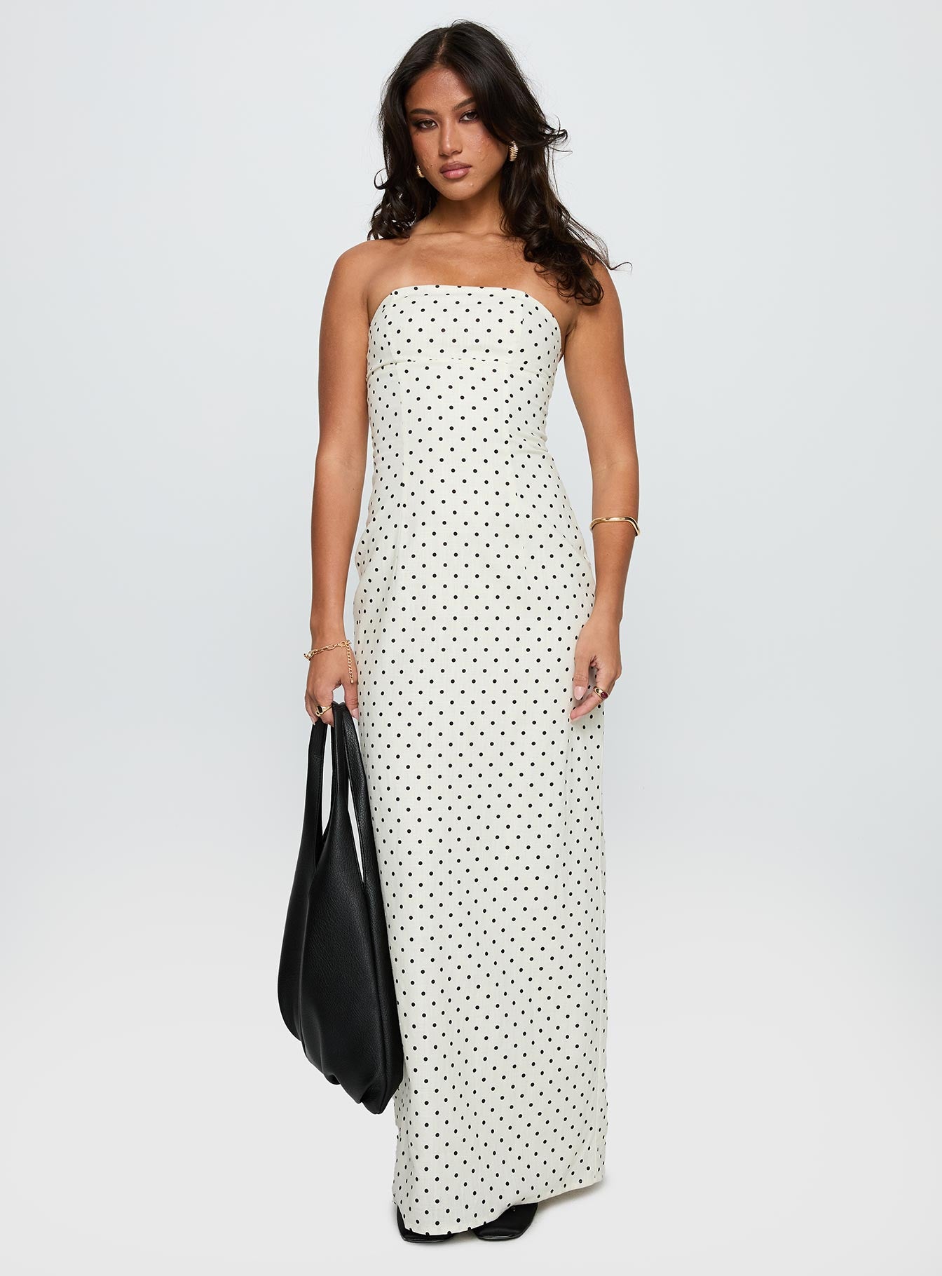 Dovie Linen Blend Strapless Midi Dress Cream Polka - Image 2