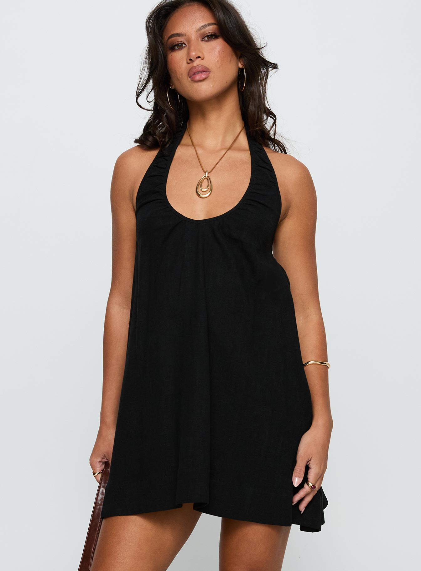 Alternative view of Daydreams Linen Blend Halter Mini Dress Black