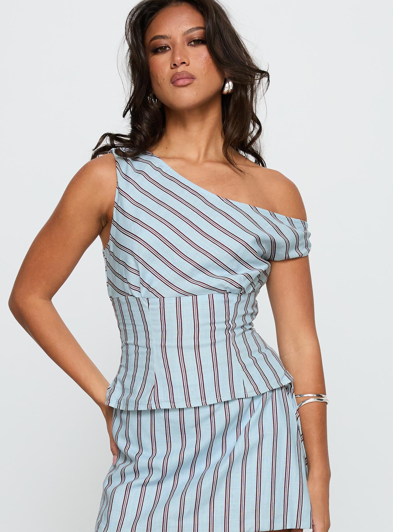 Alternative view of Del Rio Off The Shoulder Top Blue / Maroon