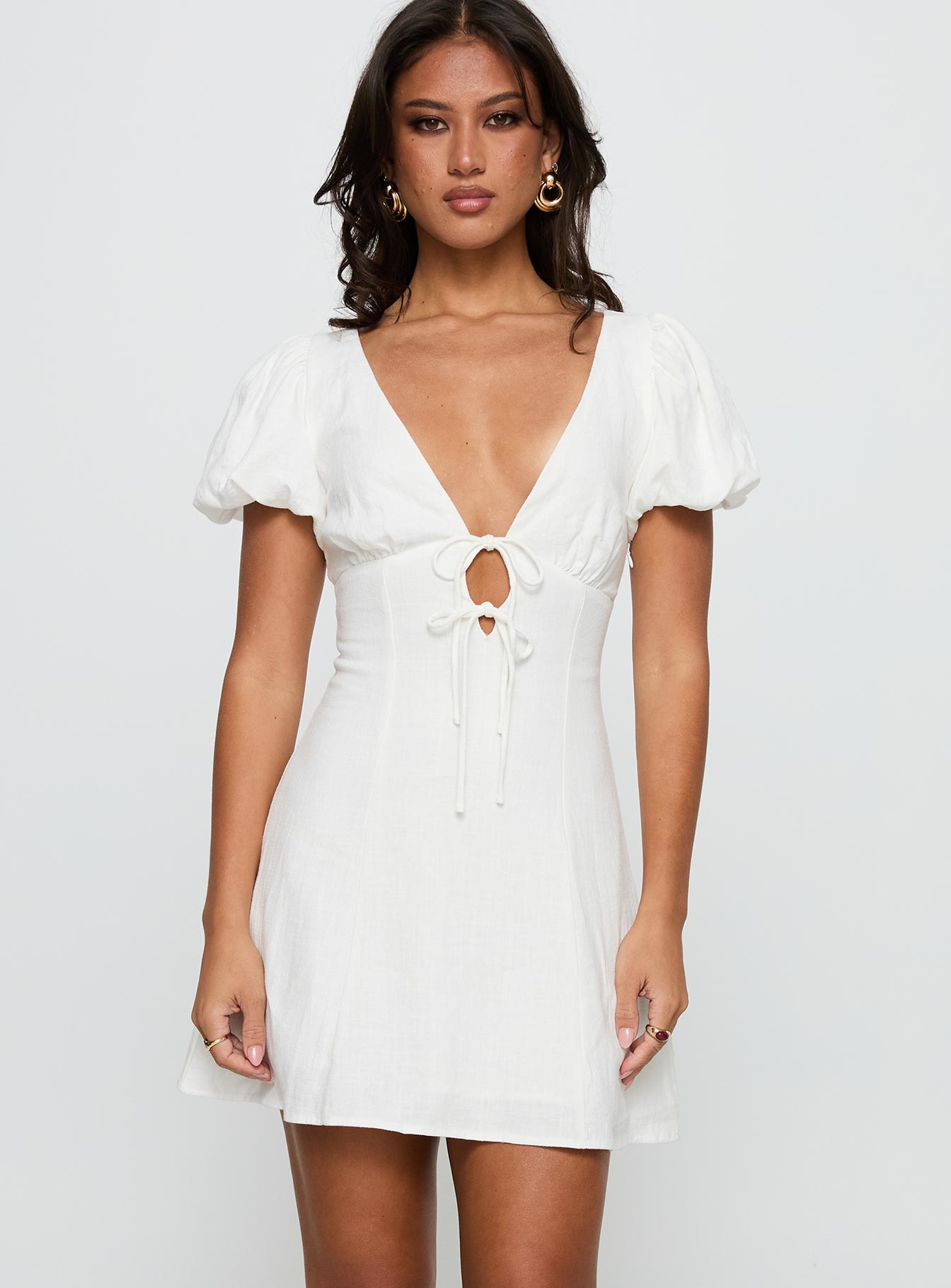 Alternative view of Beloved Puff Sleeve Linen Blend Mini Dress White