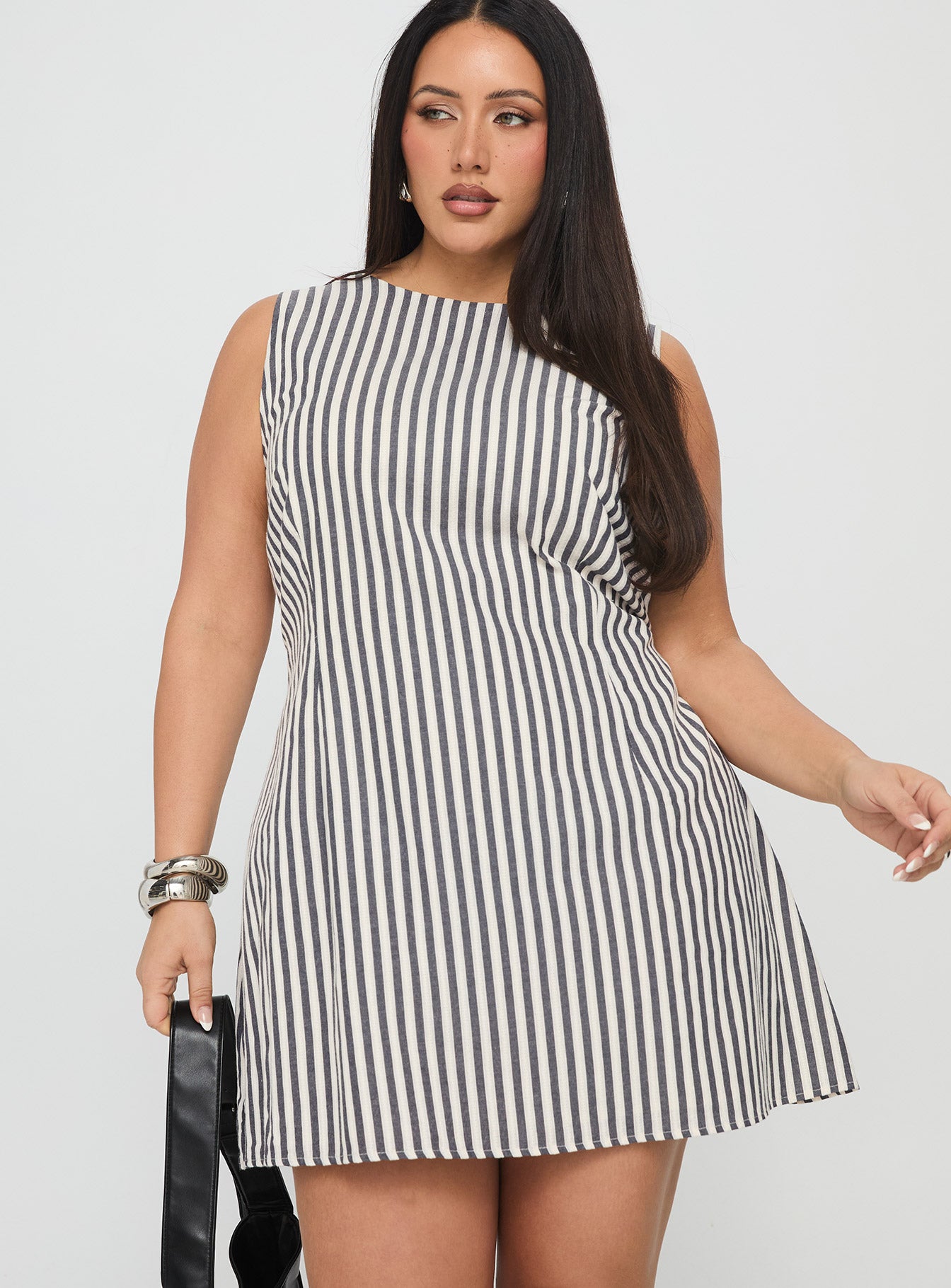 Alternative view of Alfalfa Shift Mini Dress Grey Stripe Curve