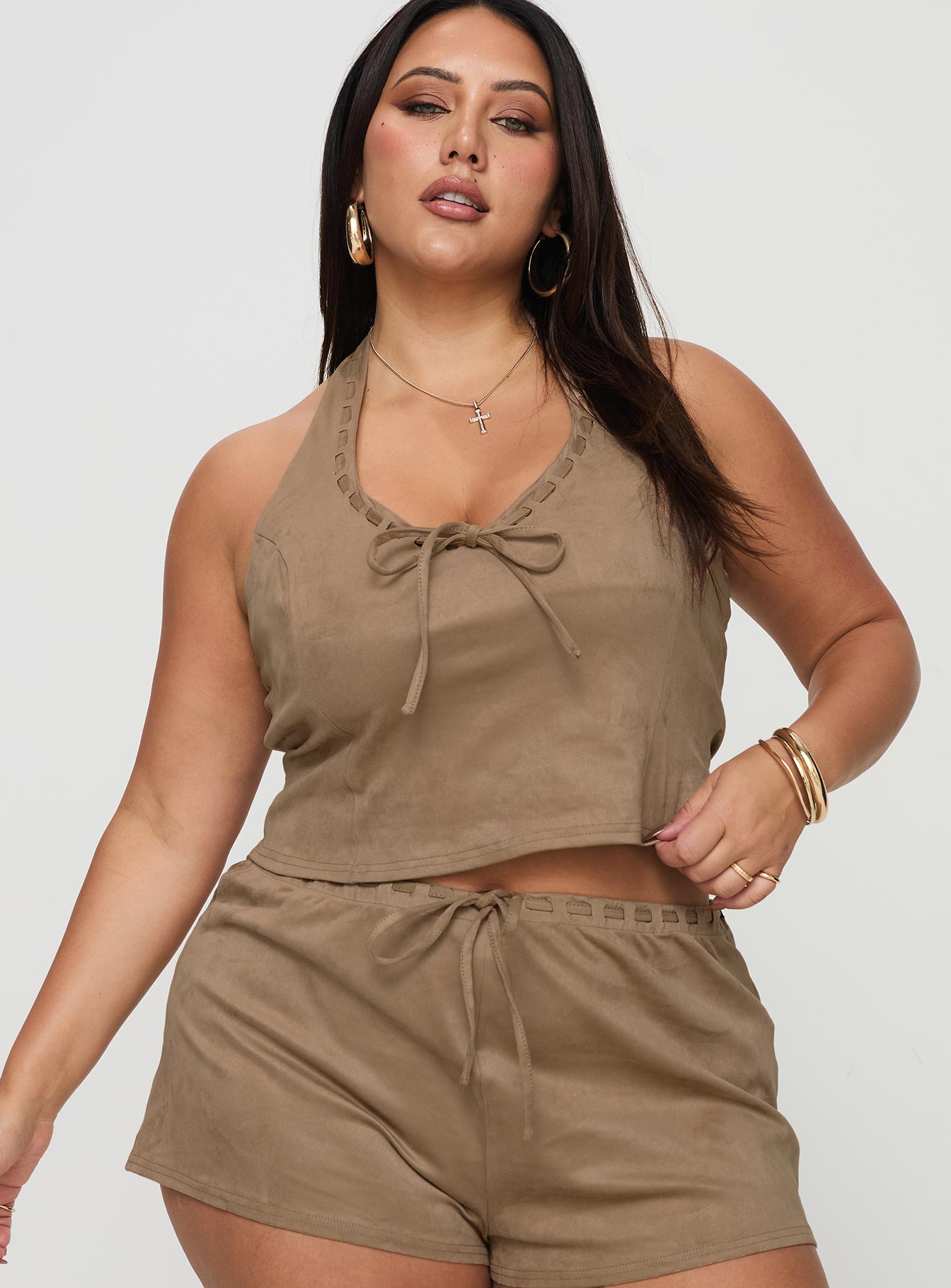 Alternative view of Eternal Youth Faux Suede Top Taupe Curve