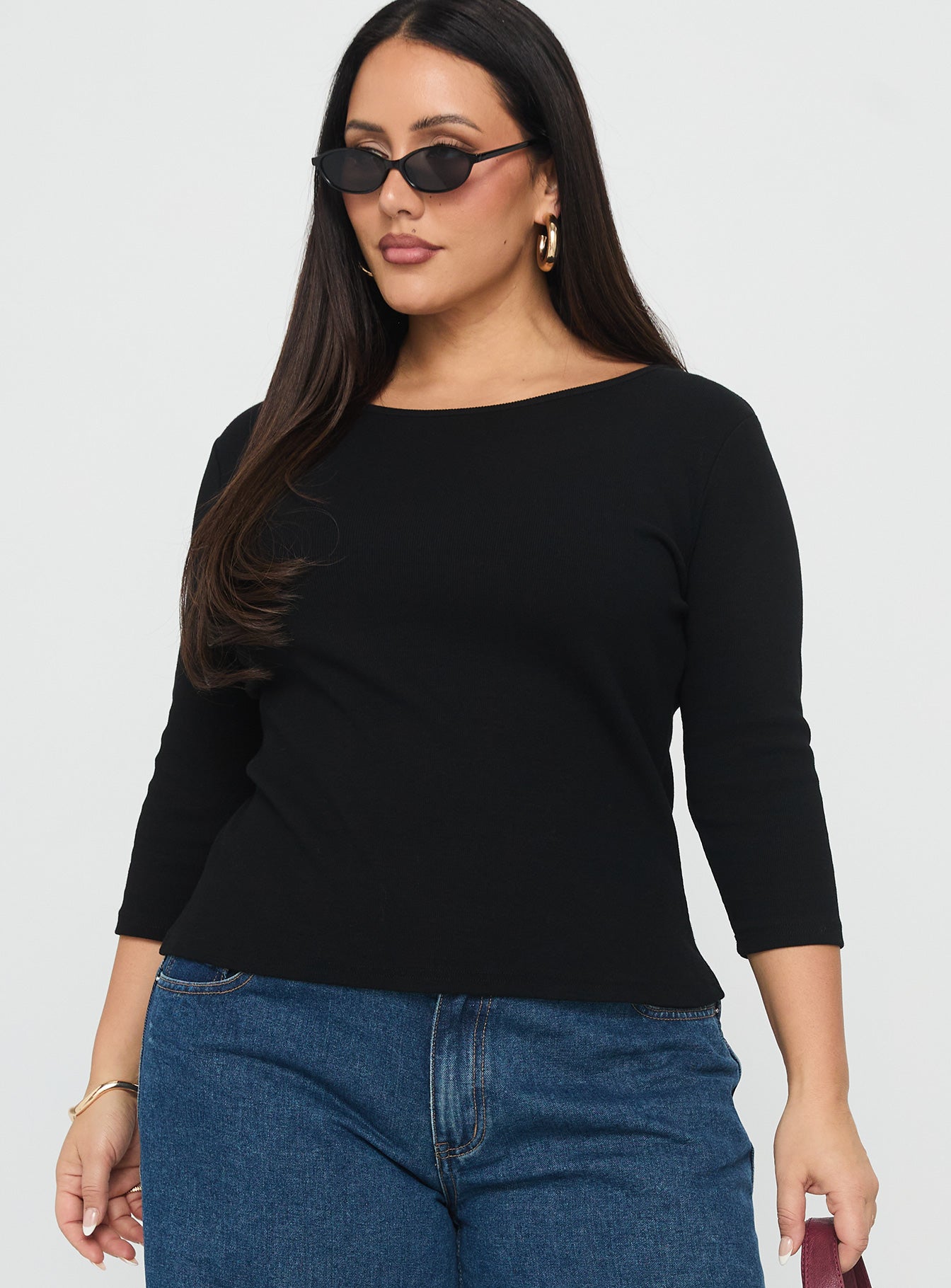 Alternative view of Elaia 3/4 Sleeve Top Black Curve