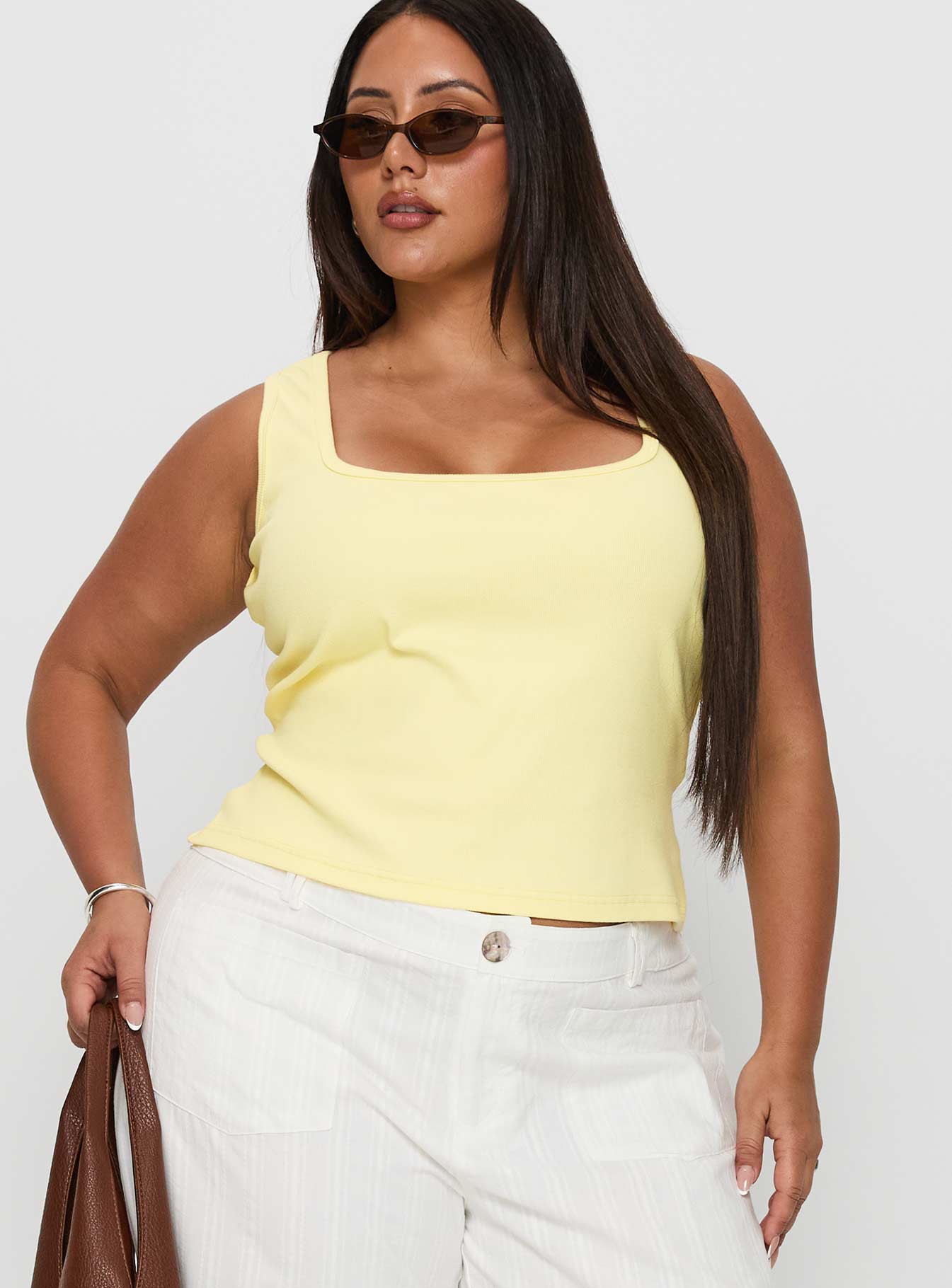 Alternative view of Baseline Square Neck Rib Tank Top Lemon Curve