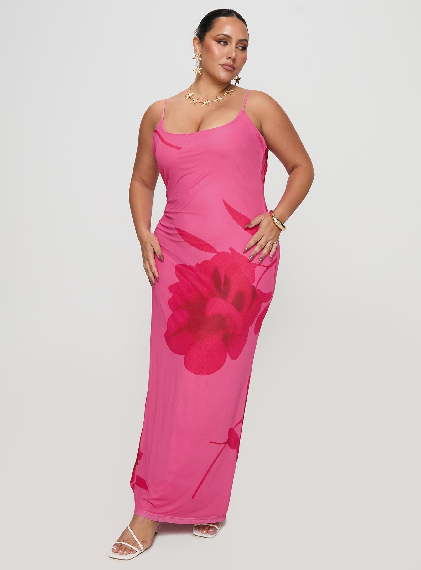 Knox Maxi Dress Hot Pink Floral Curve - Image 2