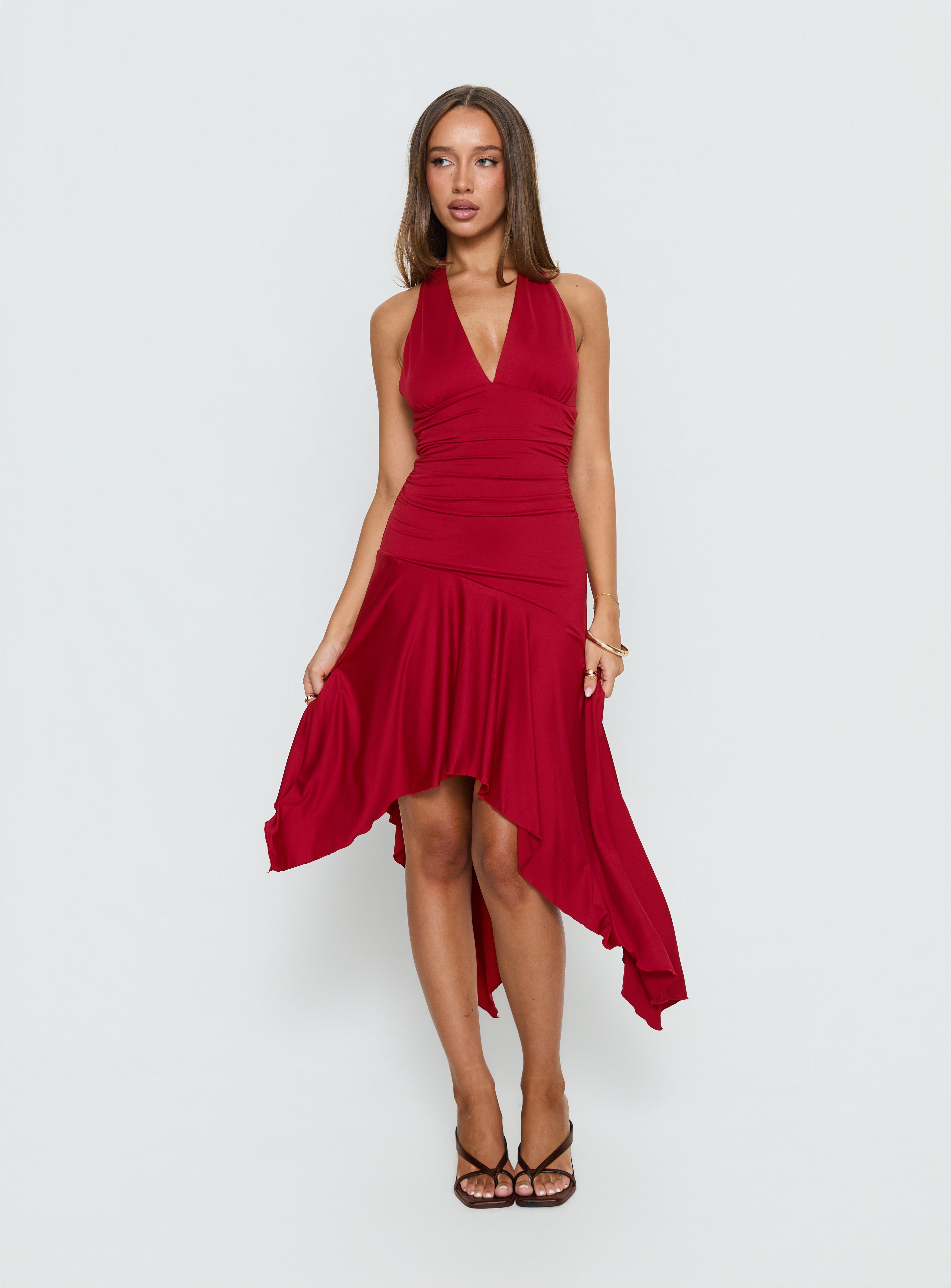 Alternative view of Emara Halter Asymmetrical Midi Dress Red