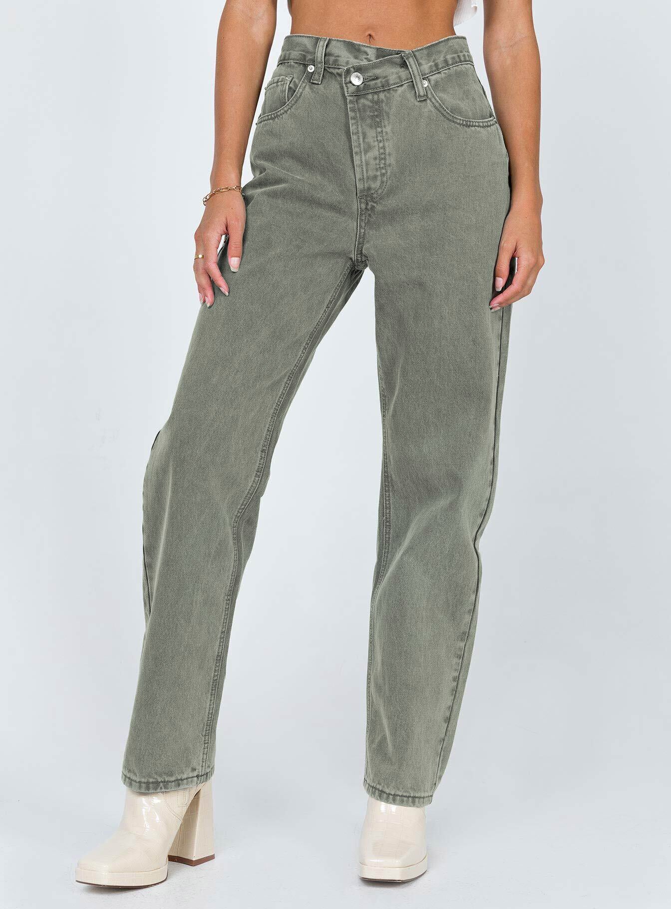 Alternative view of Holly Asymmetric Straight Leg Jean Green Denim