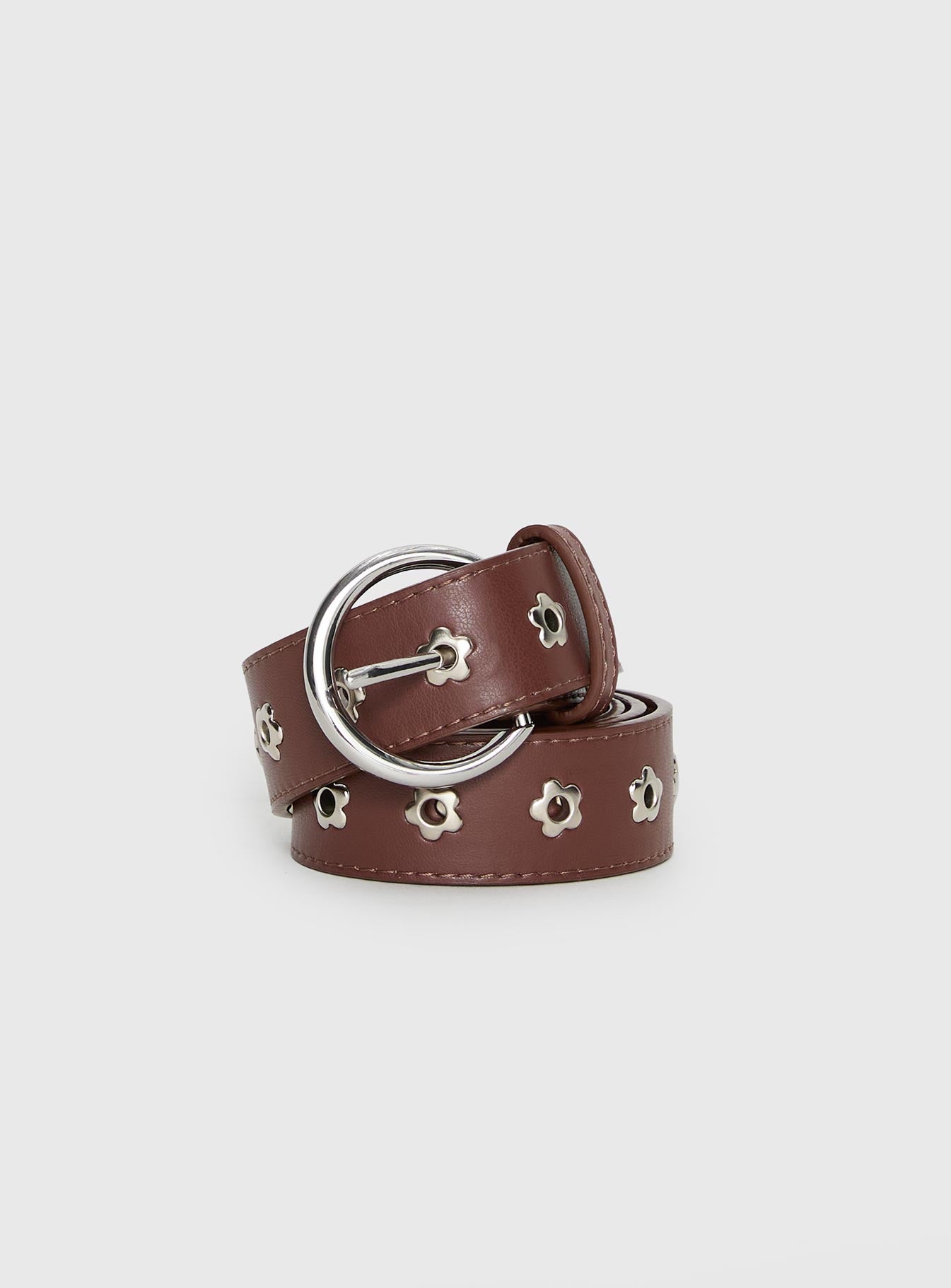 Alternative view of Alstro Faux Leather Flower Studded Belt Brown / Silver