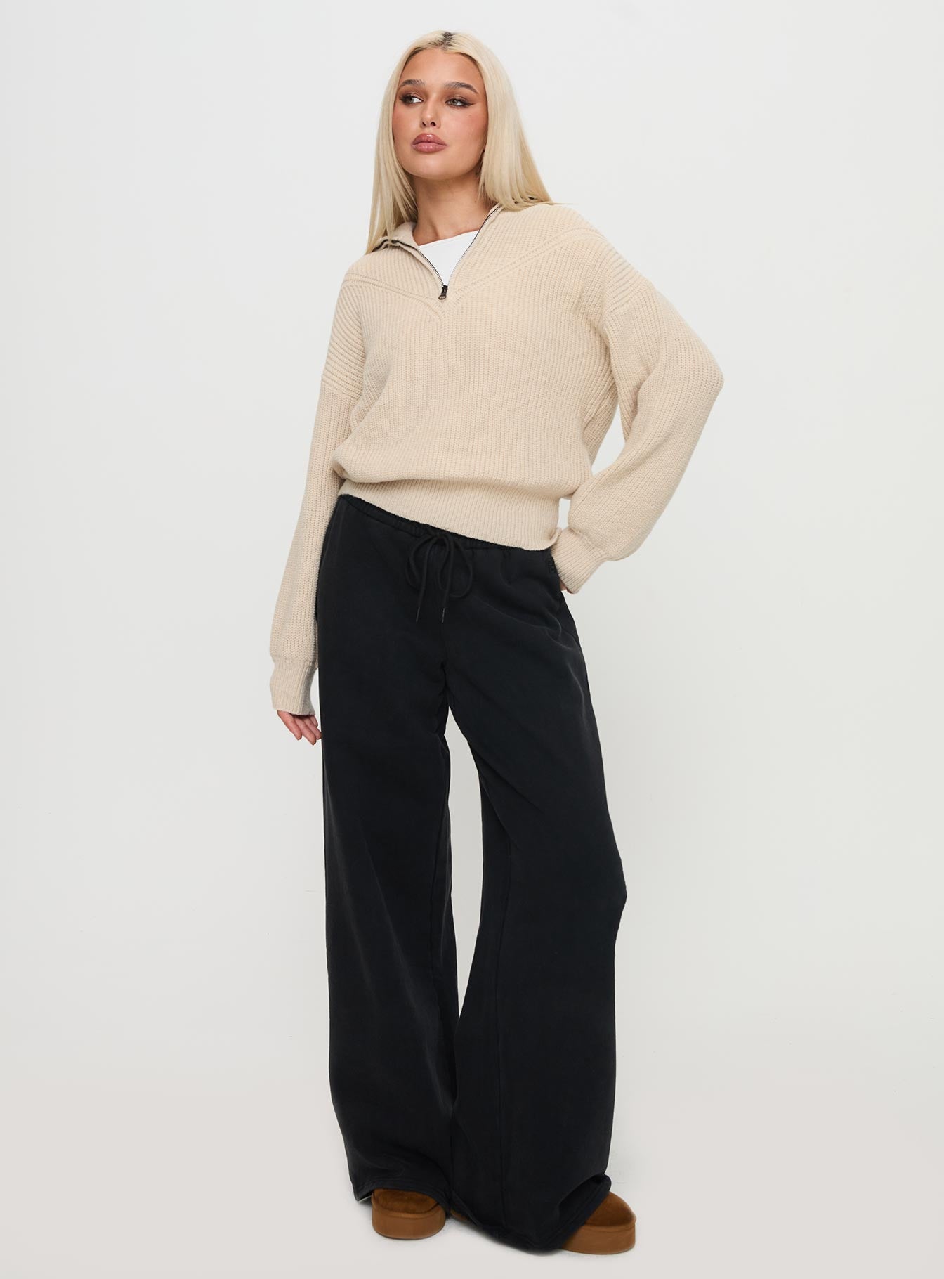 Alternative view of Fireheart Zip Through Knit Sweater Beige