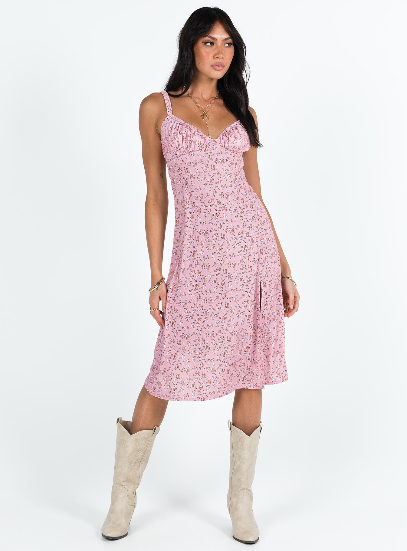Georgia Midi Dress Pink Floral - Image 3