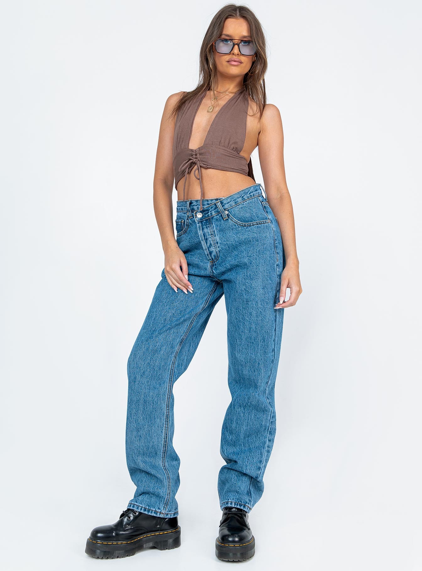 Holly Asymmetric Straight Leg Jean Mid Wash Denim - Image 5