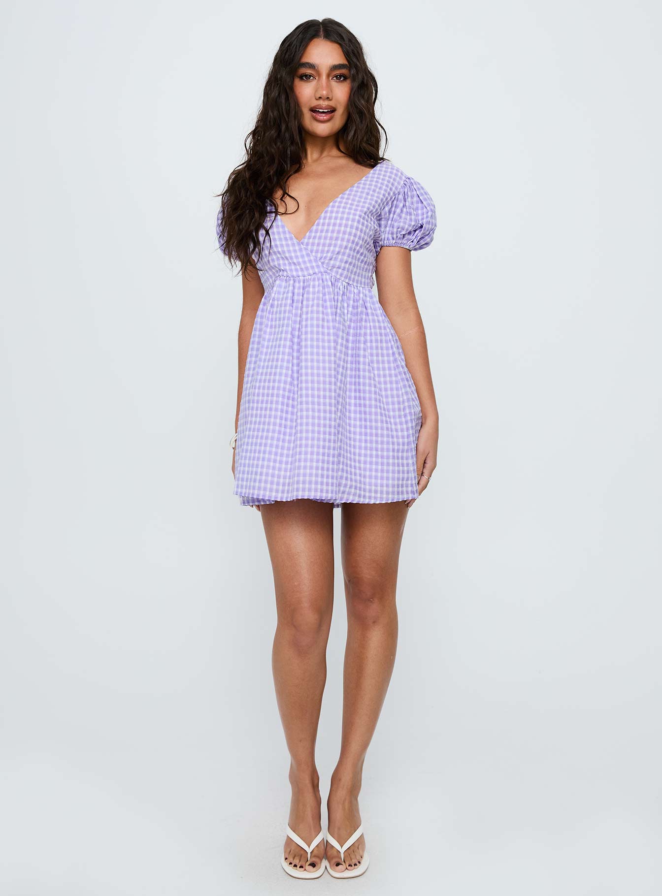 Alternative view of Chavelle Puff Sleeve Mini Dress Purple Check