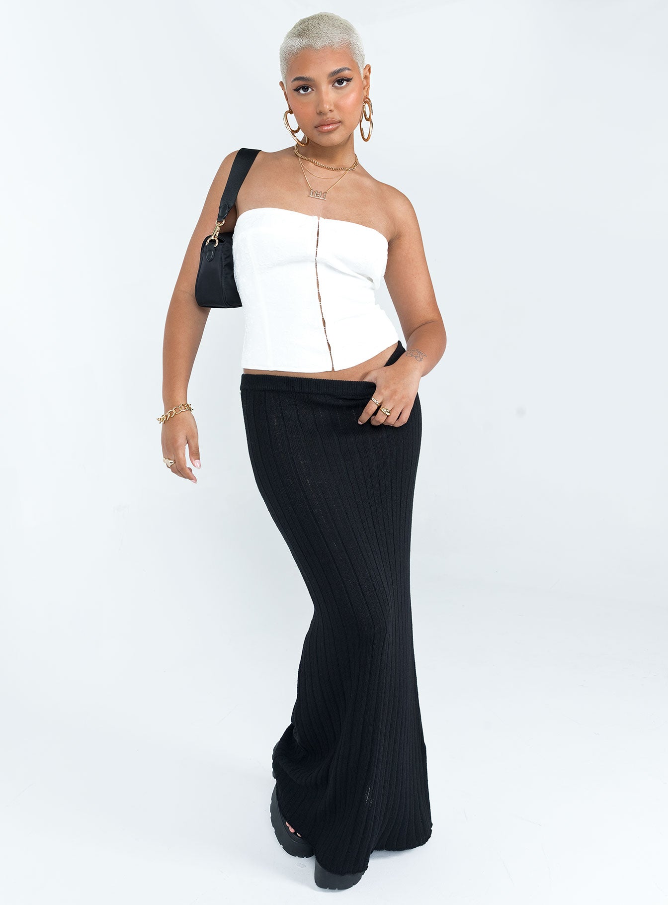Belle Knit Maxi Skirt Black - Image 3