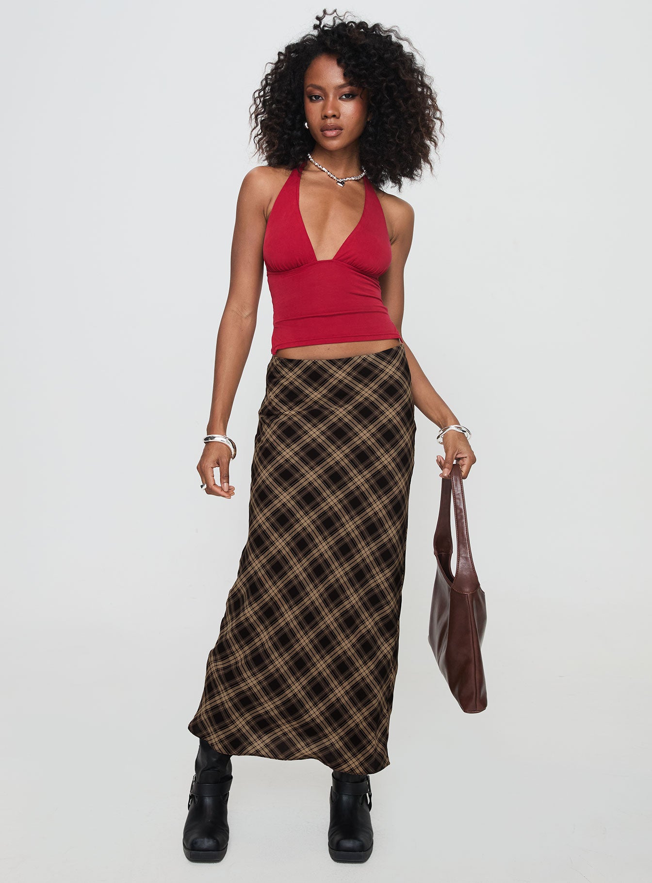 Hayze Maxi Skirt Brown Check - Image 3