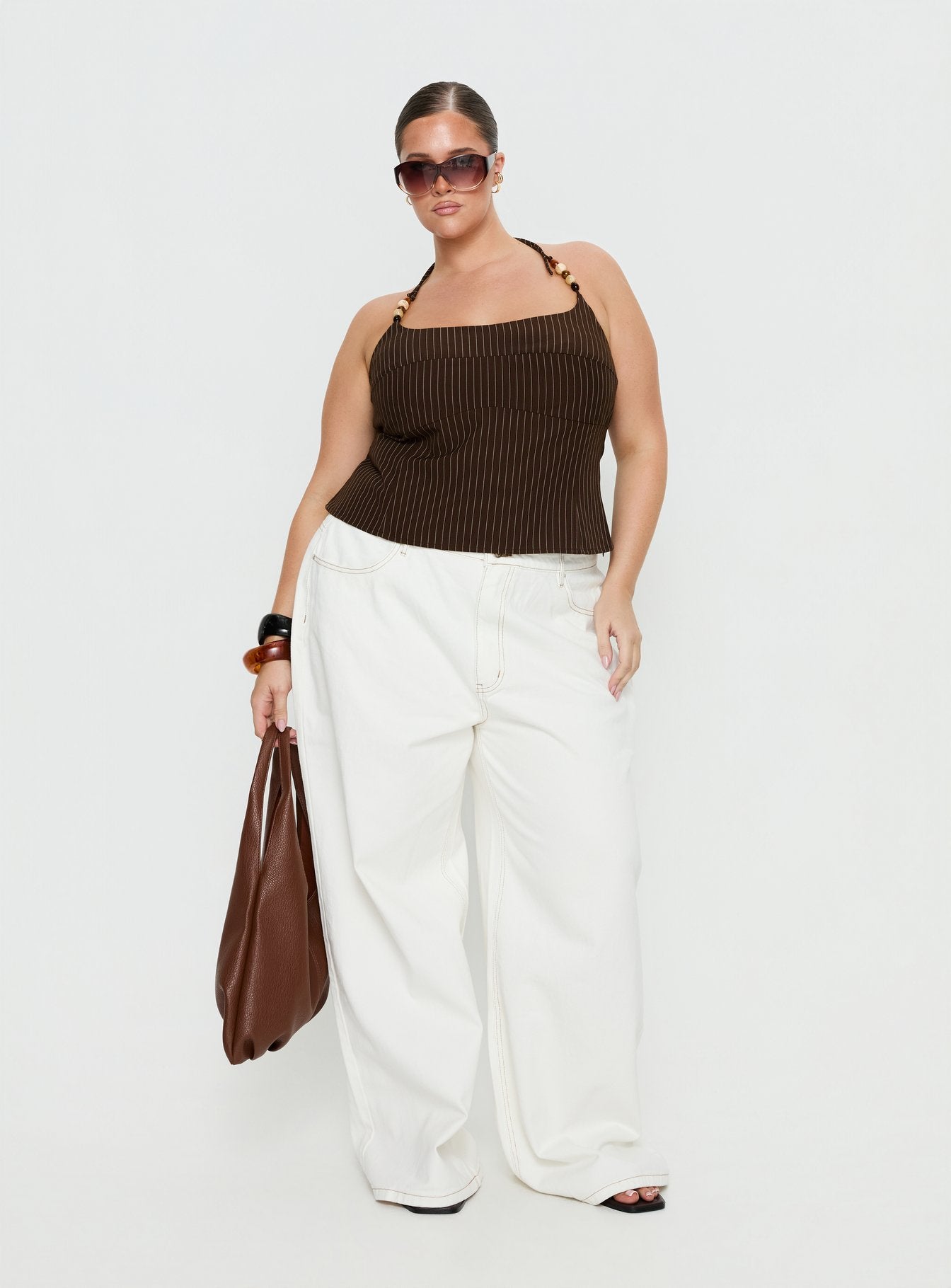 Cherise Bead Detail Top Brown Pinstripe Curve - Image 2