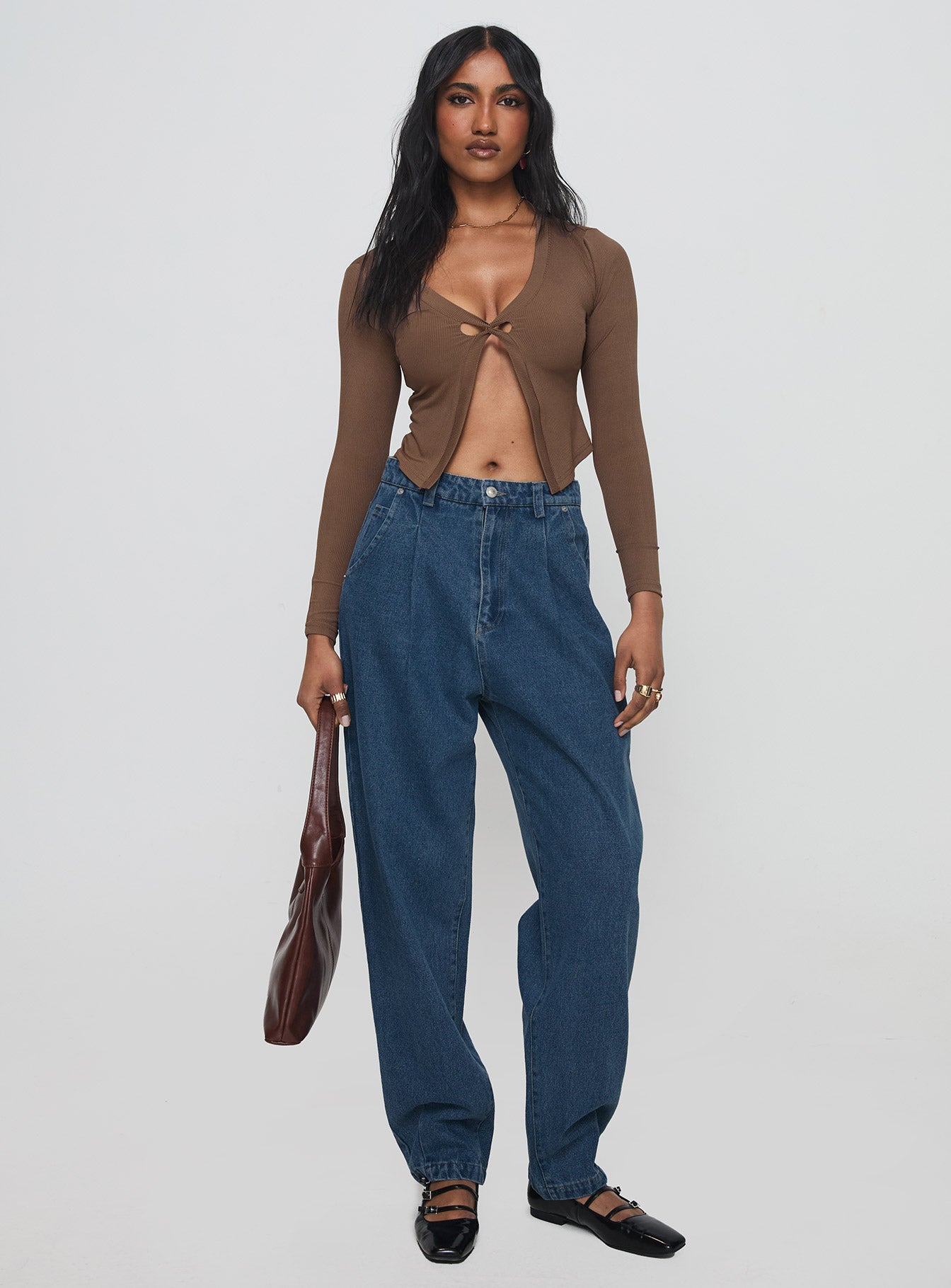 Forestier Mid Rise Barrel Leg Pin Tuck Jeans Mid Blue - Image 3