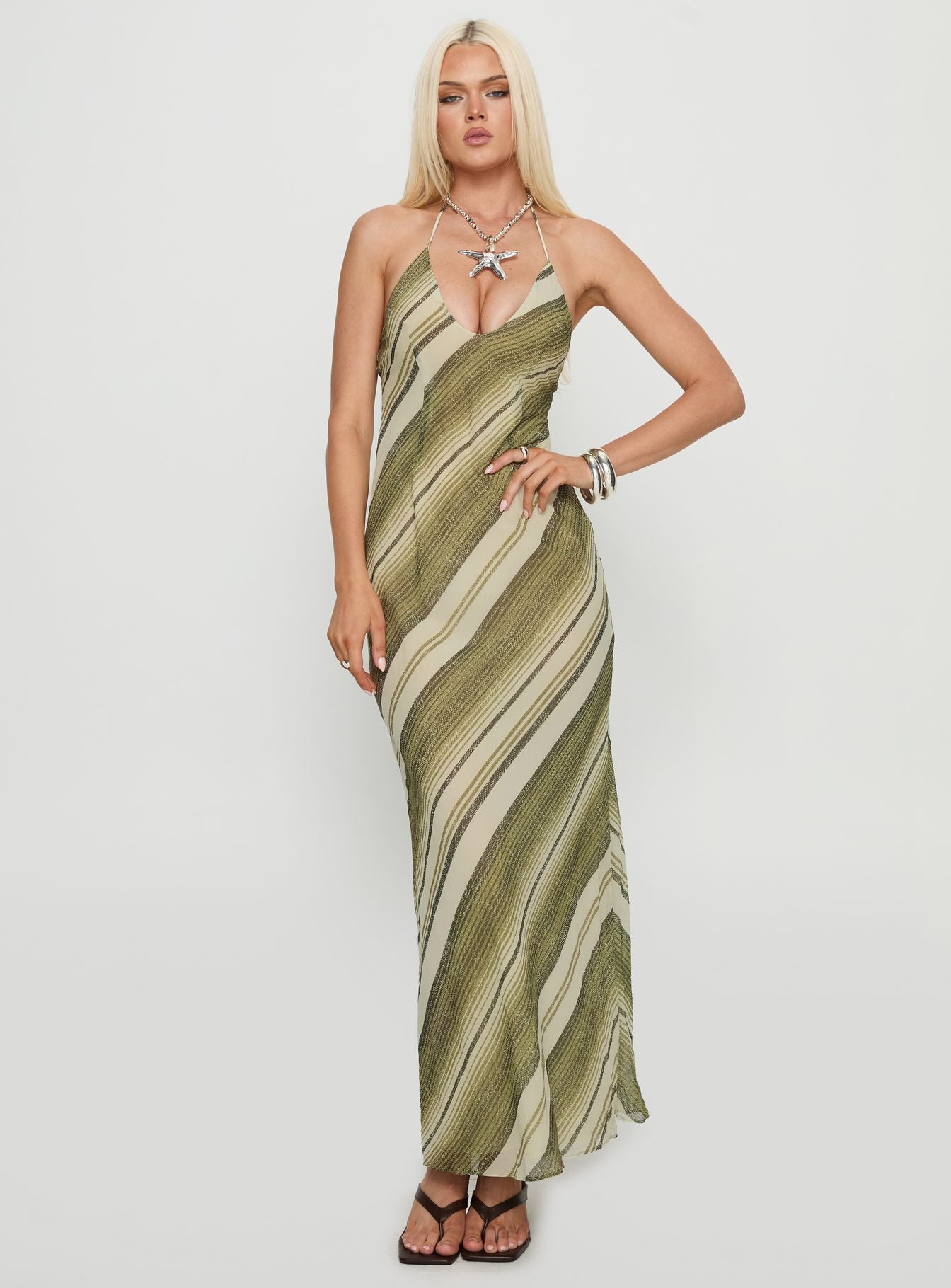Alternative view of Esmira Halter Maxi Dress Green Stripe