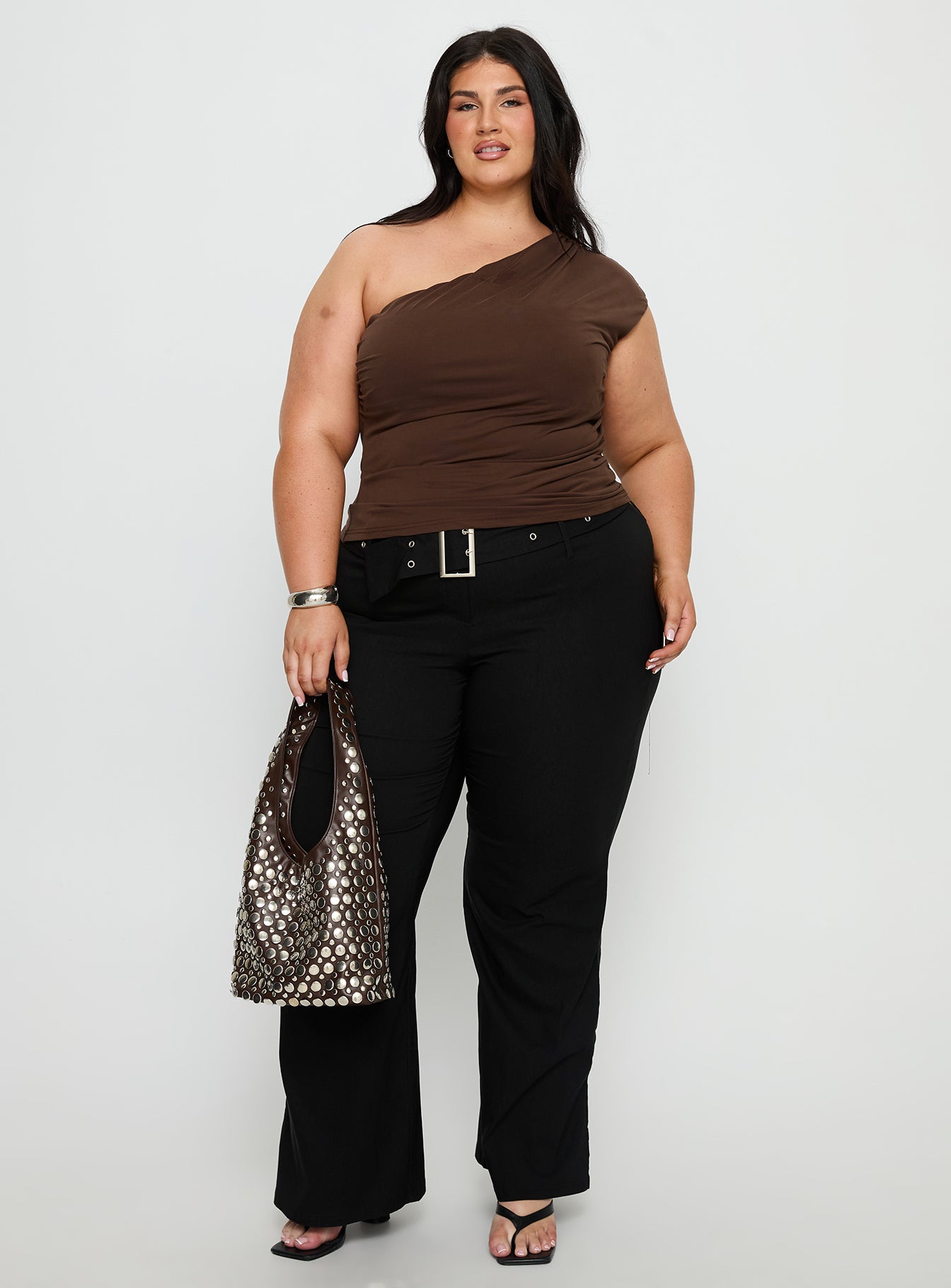 Alternative view of Amelyn One Shoulder Top Brown Curve