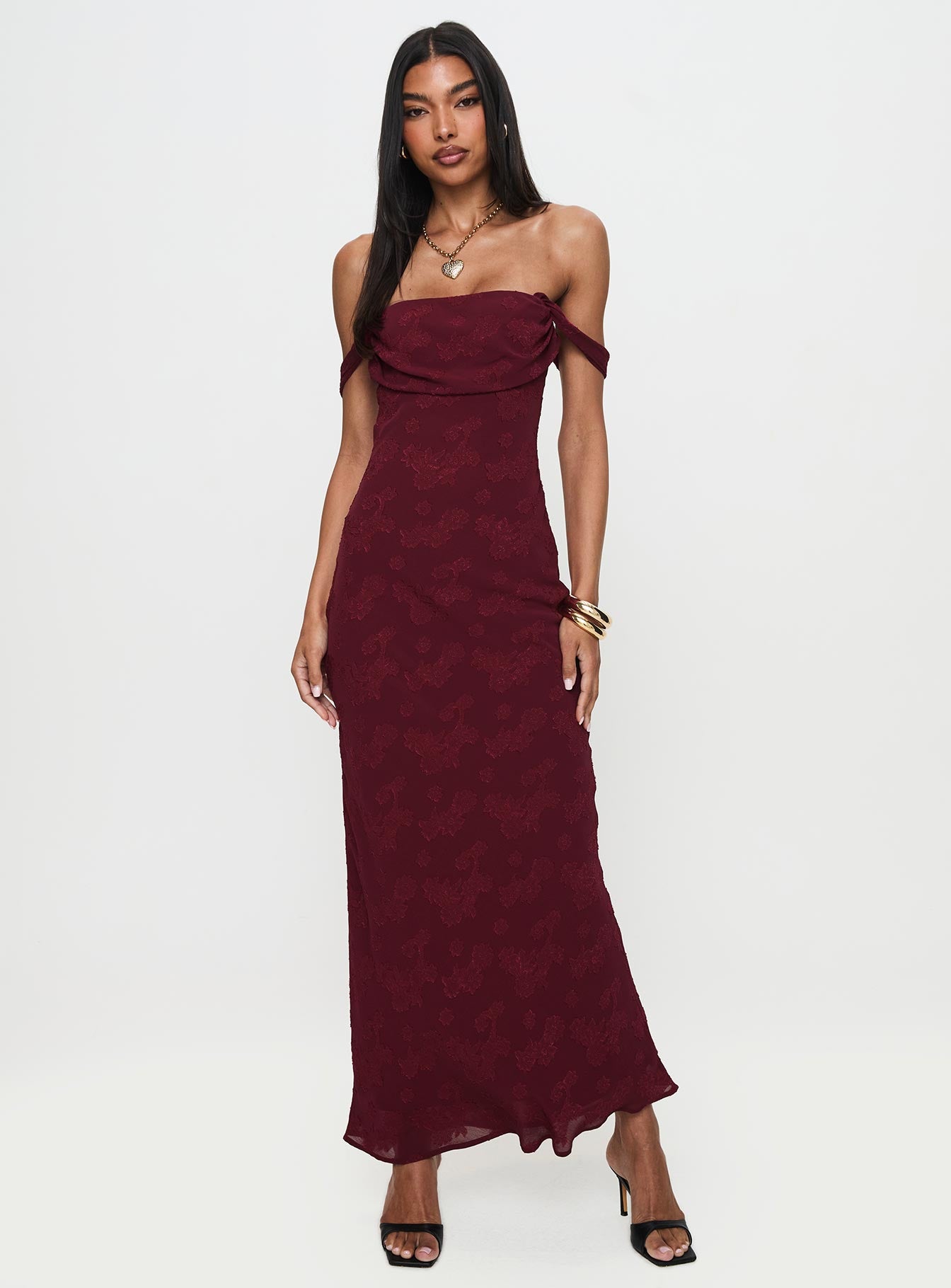 Azura Off The Shoulder Maxi Dress Burgundy - Image 4