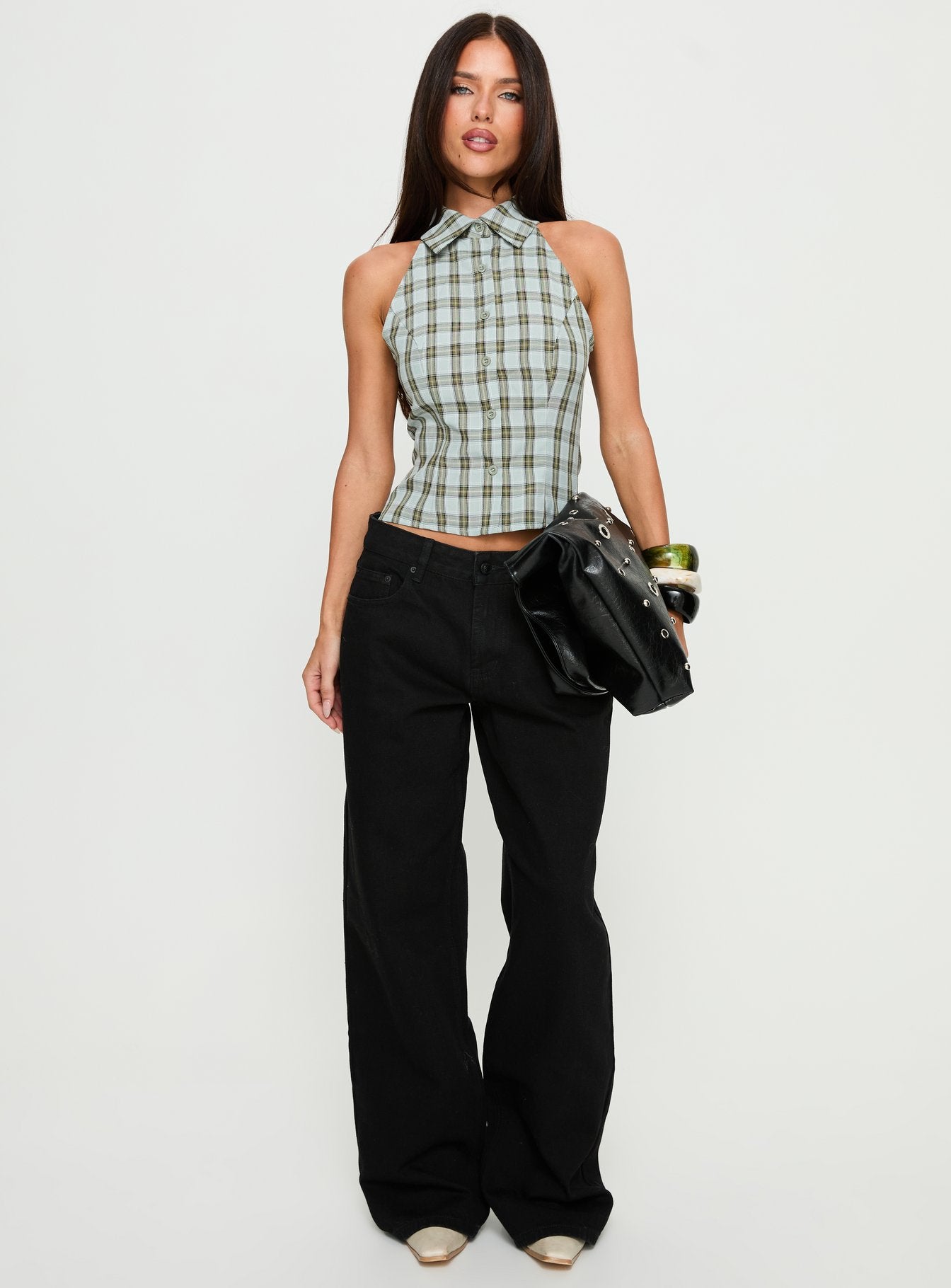 Alternative view of Daleia Sleeveless Collared Top Blue Check