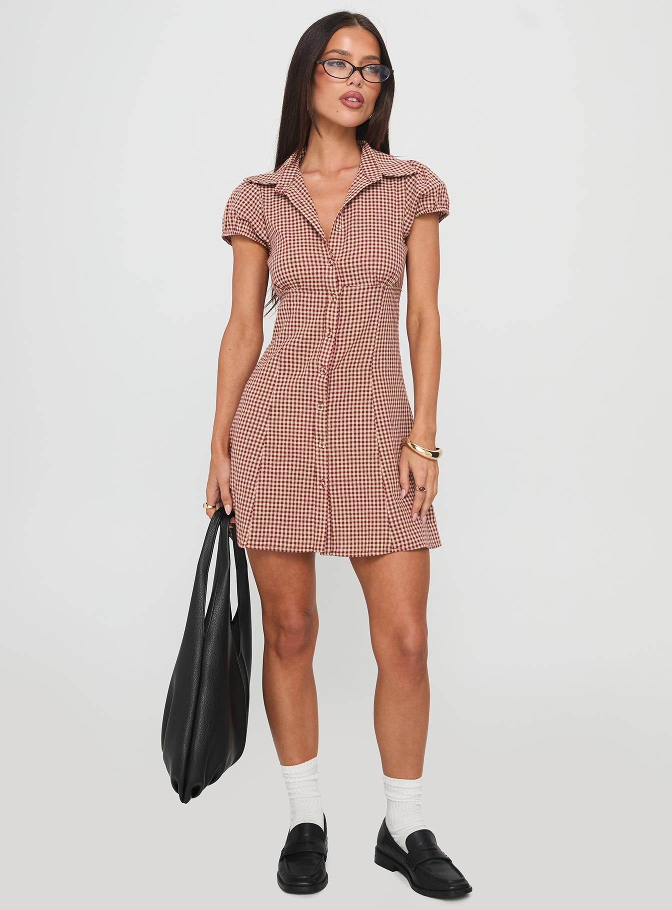 Alternative view of Kavira Tie Bust Shirt Dress Red Gingham