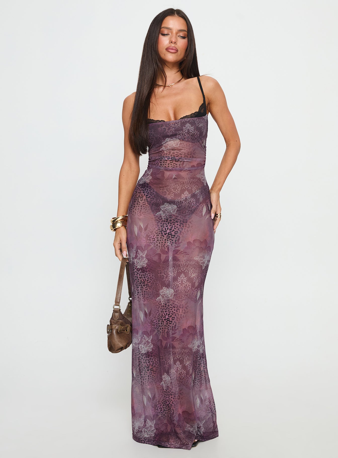 Evera Sheer Built In Bra Maxi Dress Purple - Image 3