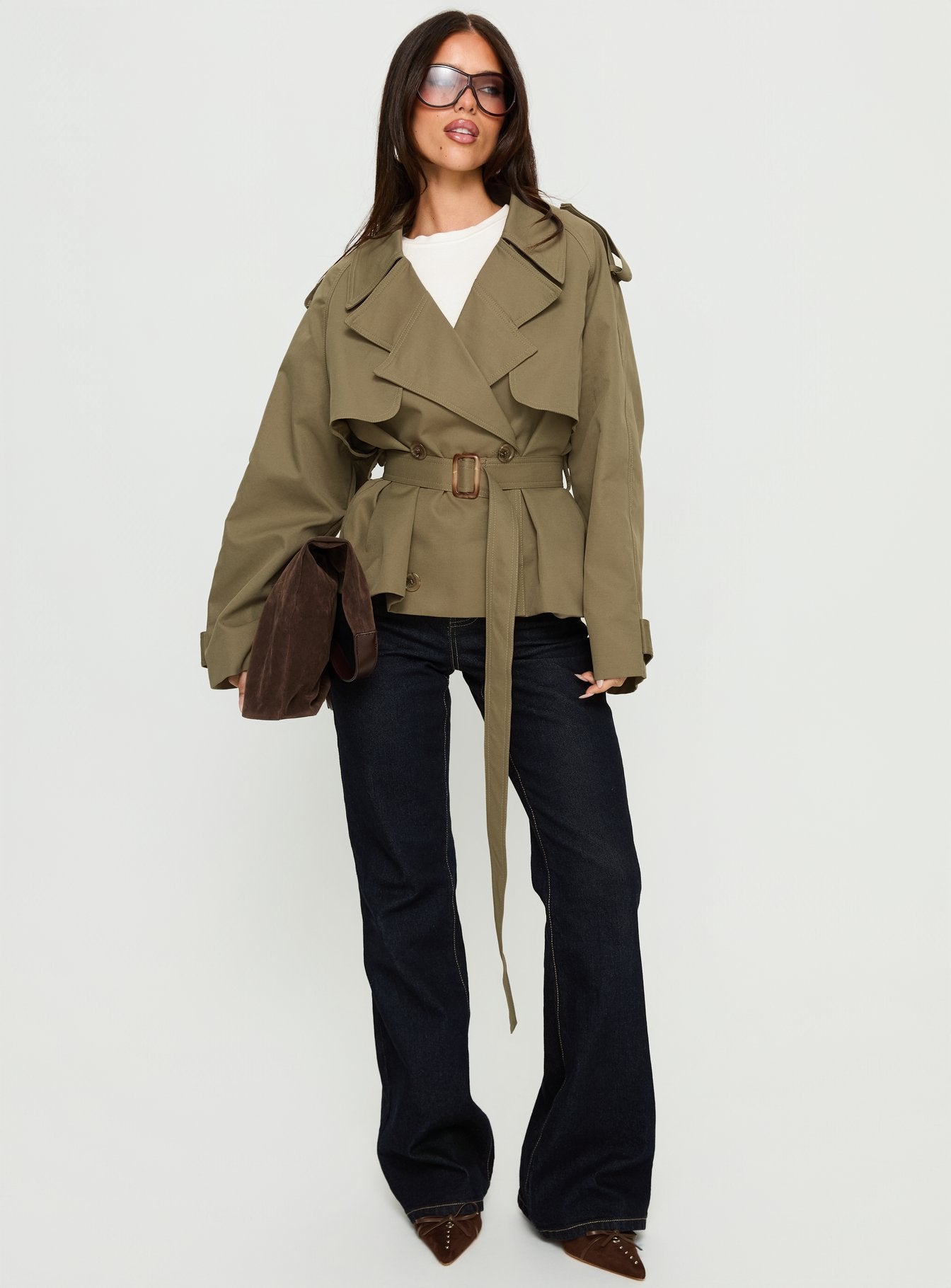 Eldora Cropped Trench Coat Green - Image 3