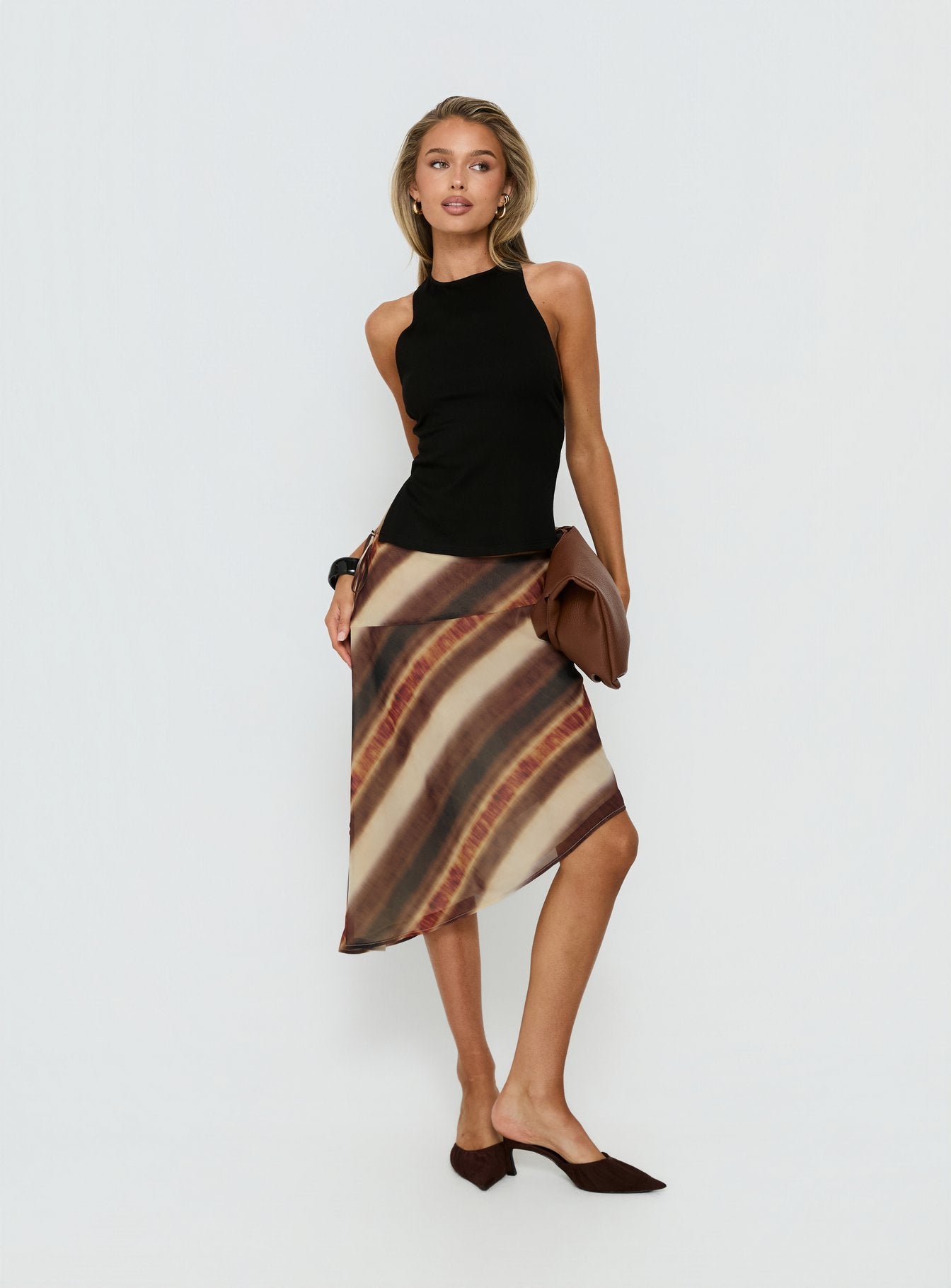 Esmira Asymmetrical Midi Skirt Brown Stripe - Image 3