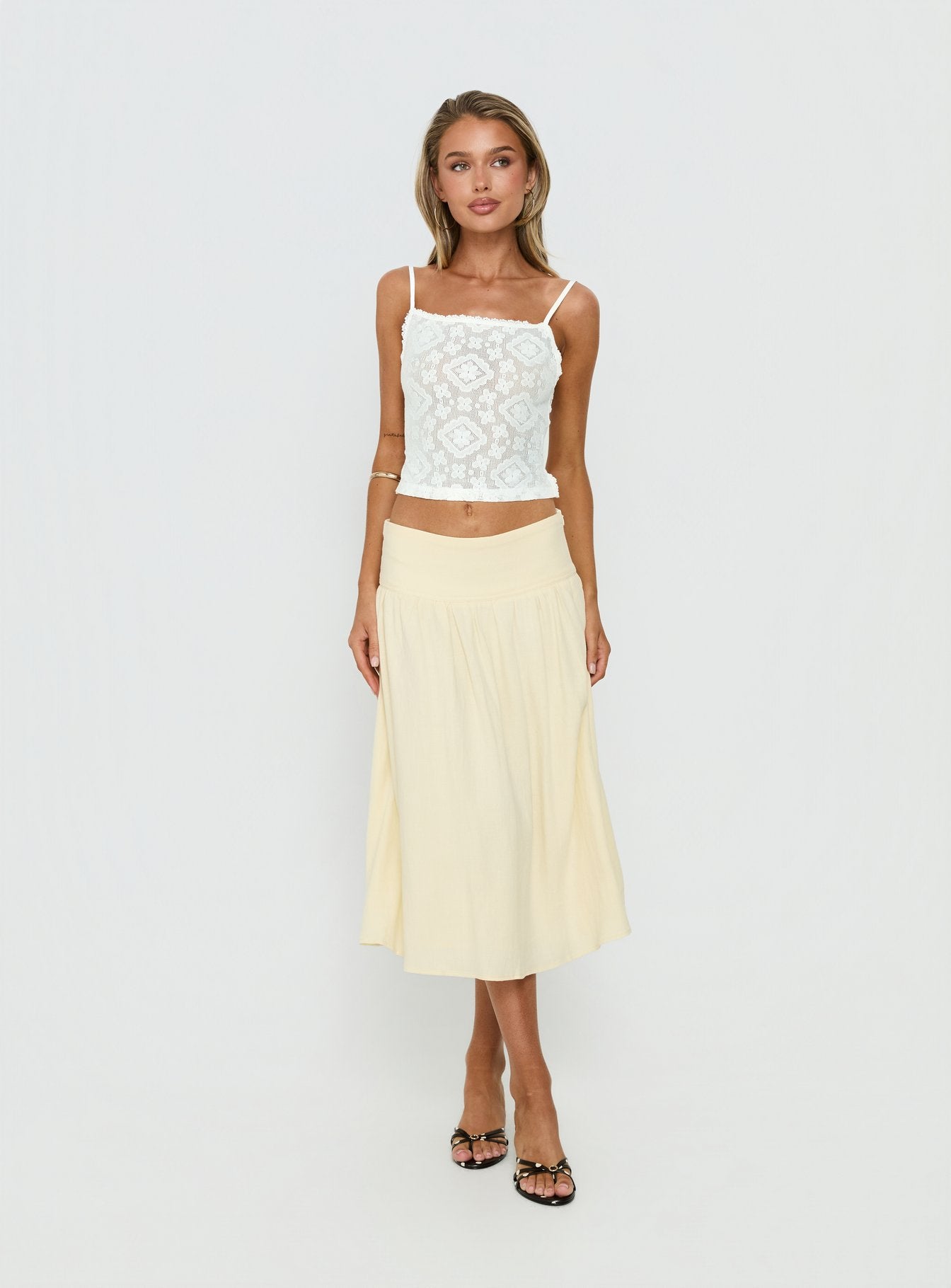Heart Of Gold Linen Blend Midi Skirt Lemon - Image 3