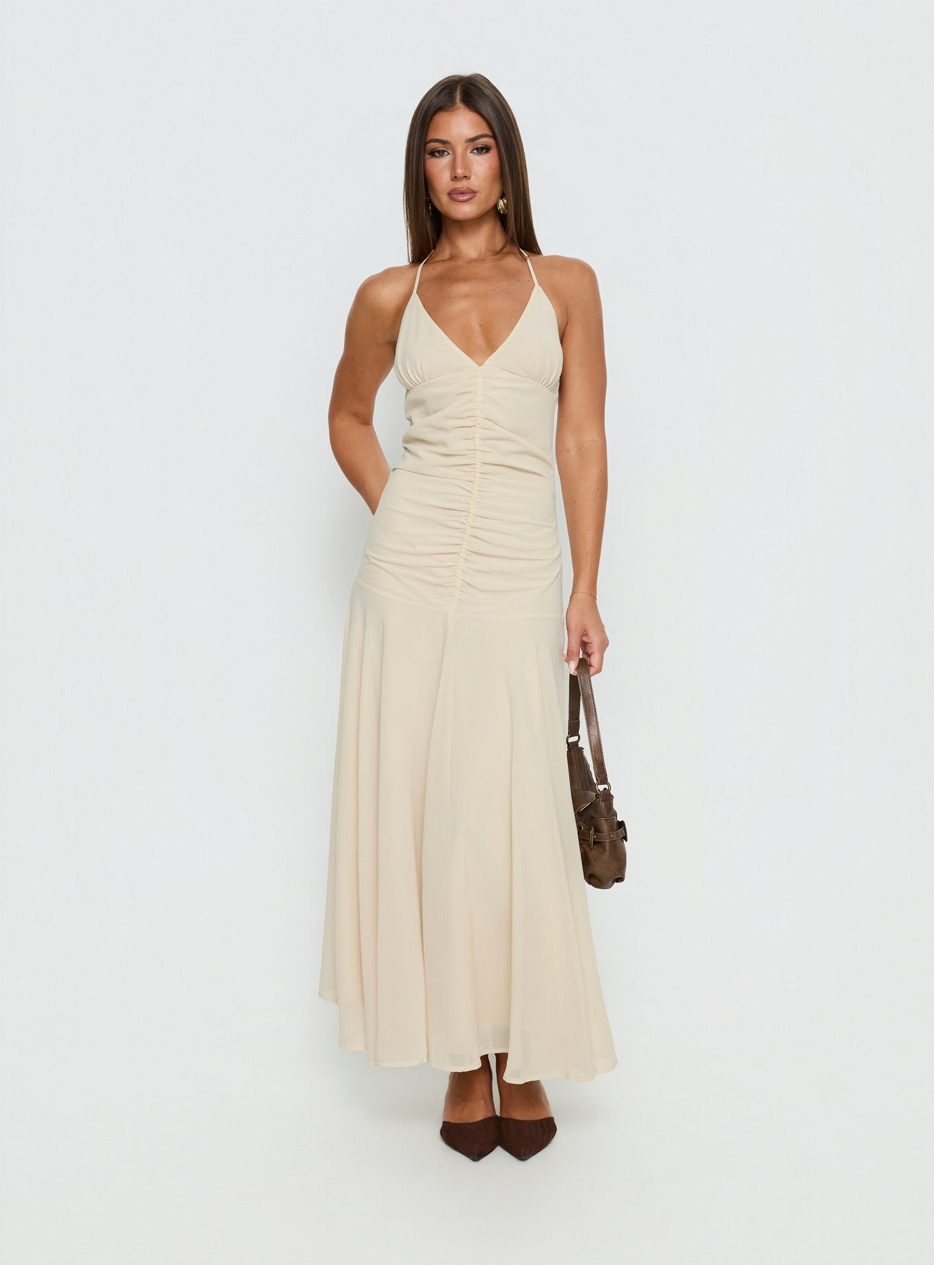 Carlisla Ruched Halter Maxi Dress Yellow - Image 3