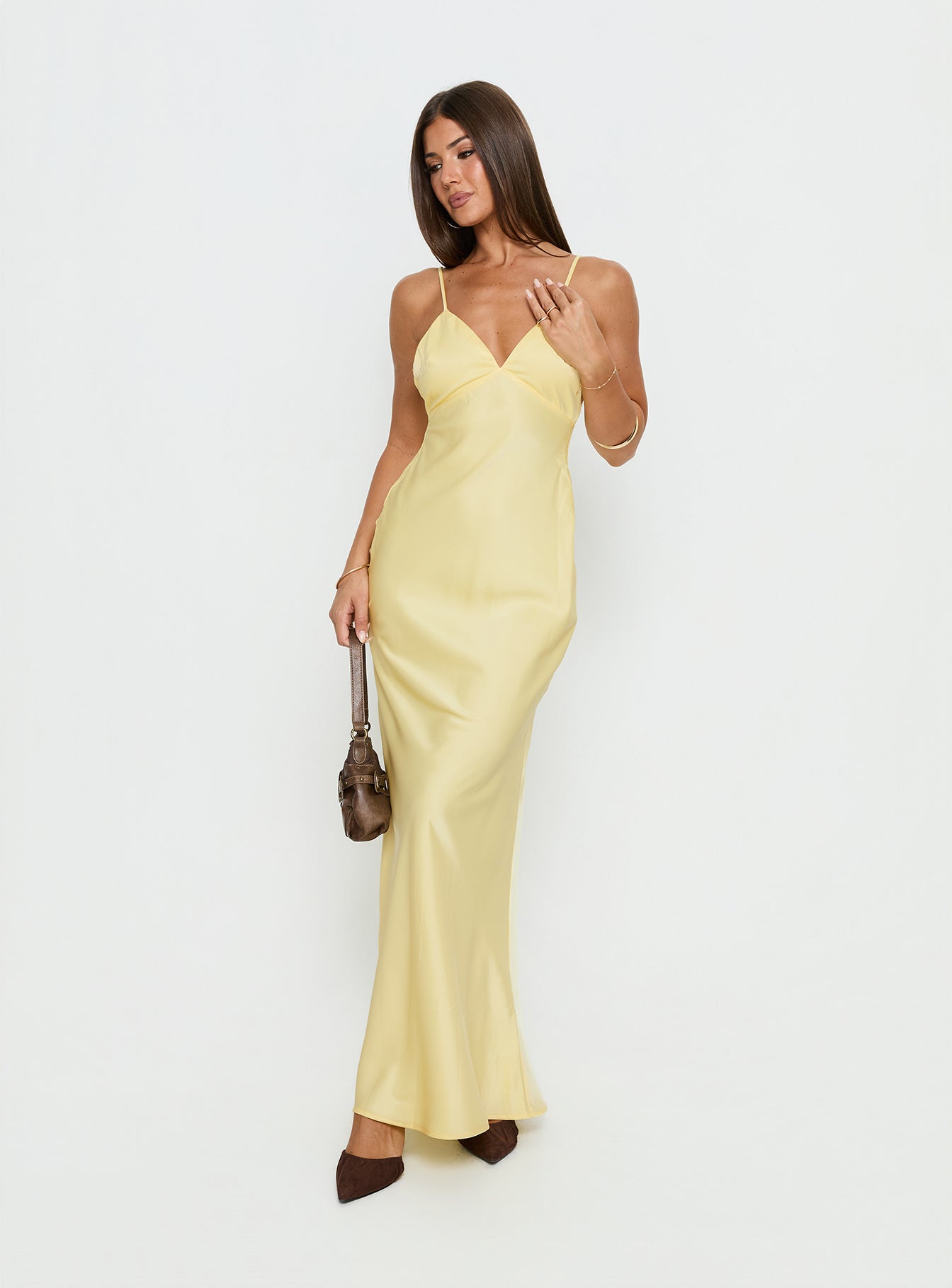 Flip A Switch Satin Lace Slip Maxi Dress Butter - Image 3