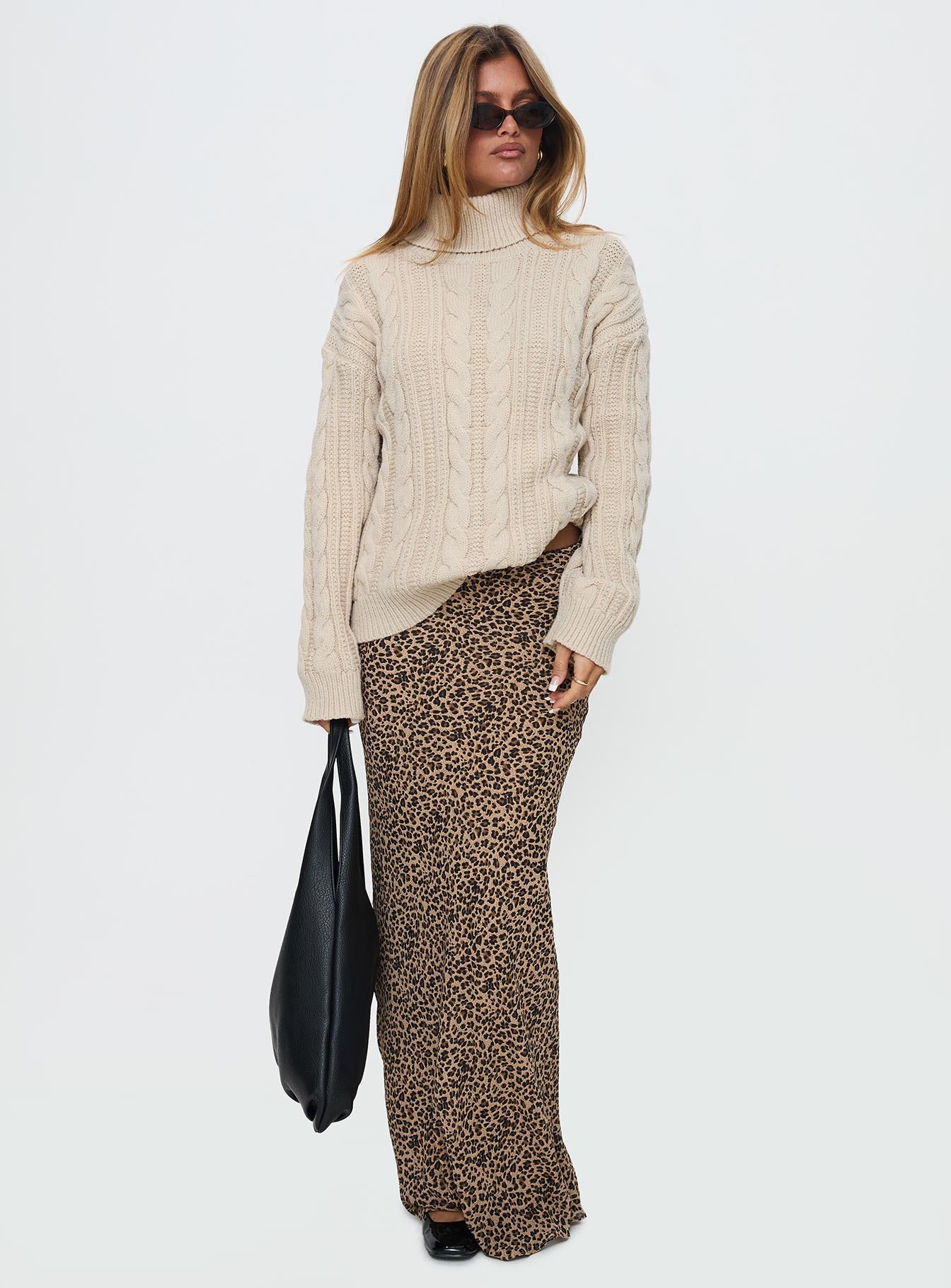 Alternative view of Bryden Turtleneck Cable Knit Sweater Beige
