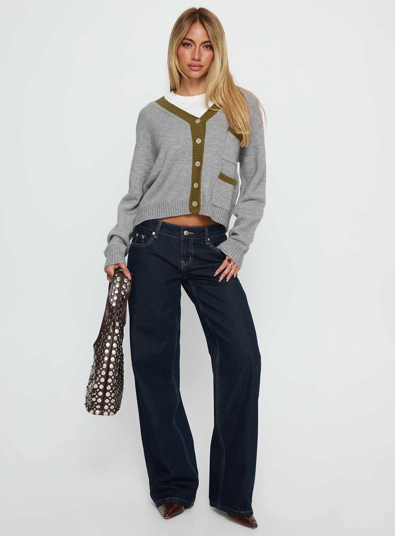 Alternative view of Atira Contrast Knit Cardigan Grey