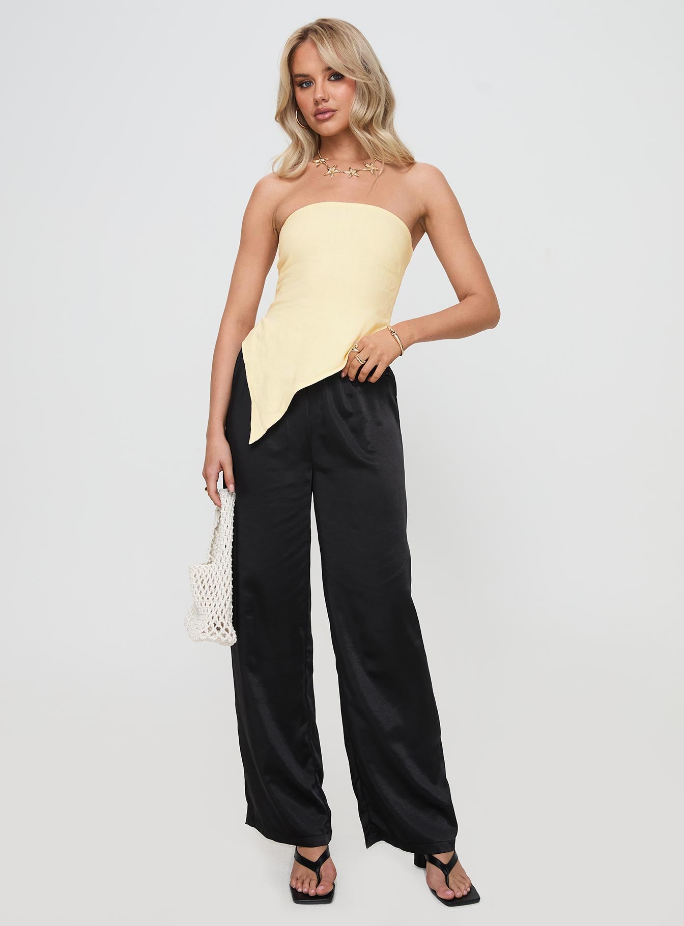 Birdie Asymmetric Linen Blend Top Lemon - Image 3