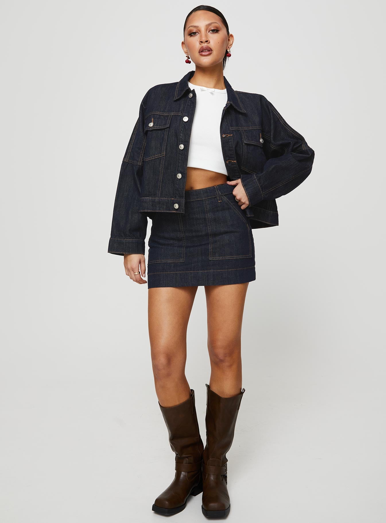 Alternative view of Hughes Mini Skirt Dark Wash Denim Petite