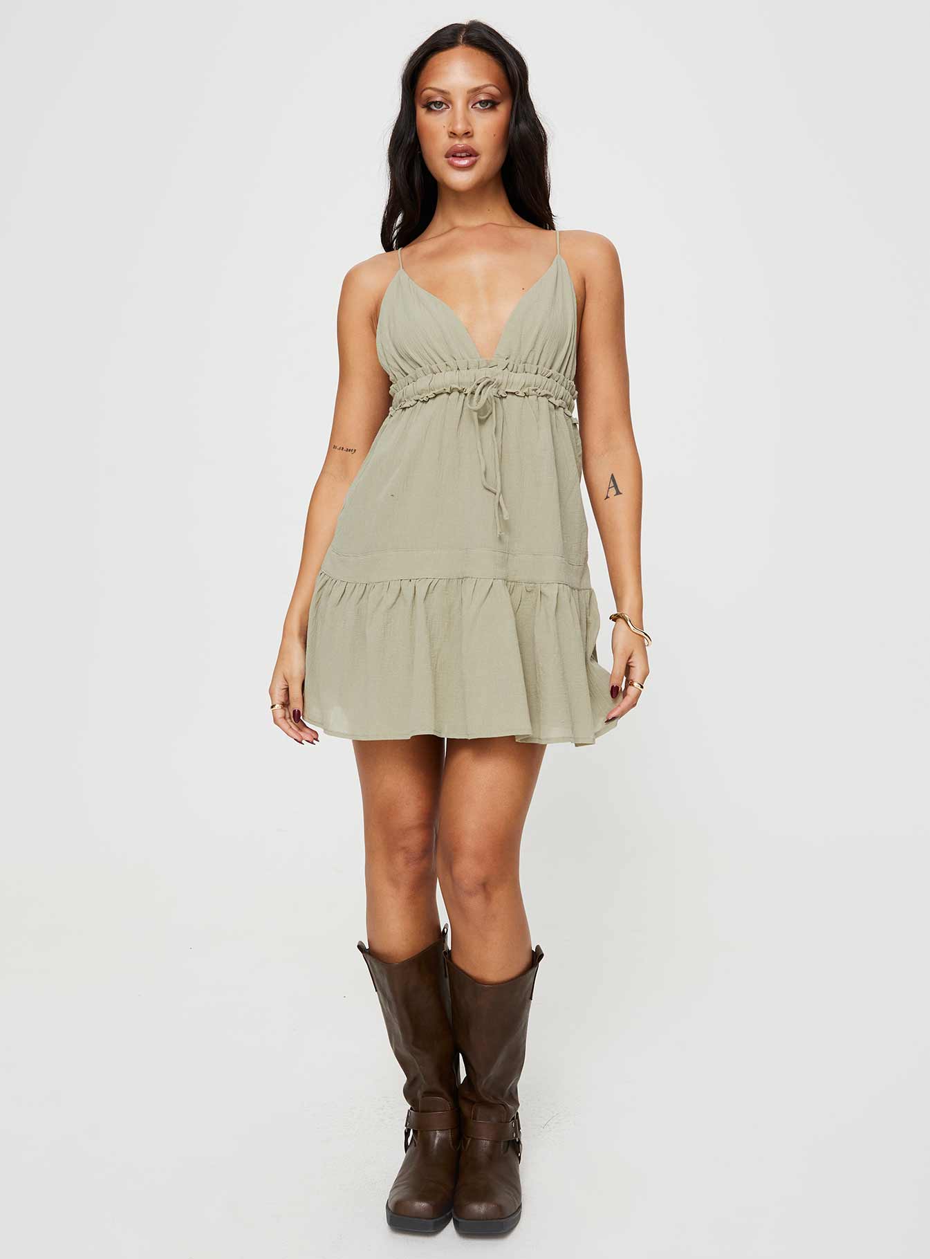 Dionne Mini Dress Olive - Image 3