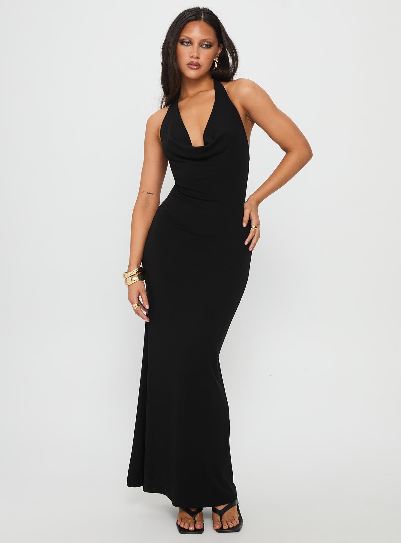 Alternative view of Diamonde Halter Scarf Maxi Dress Black