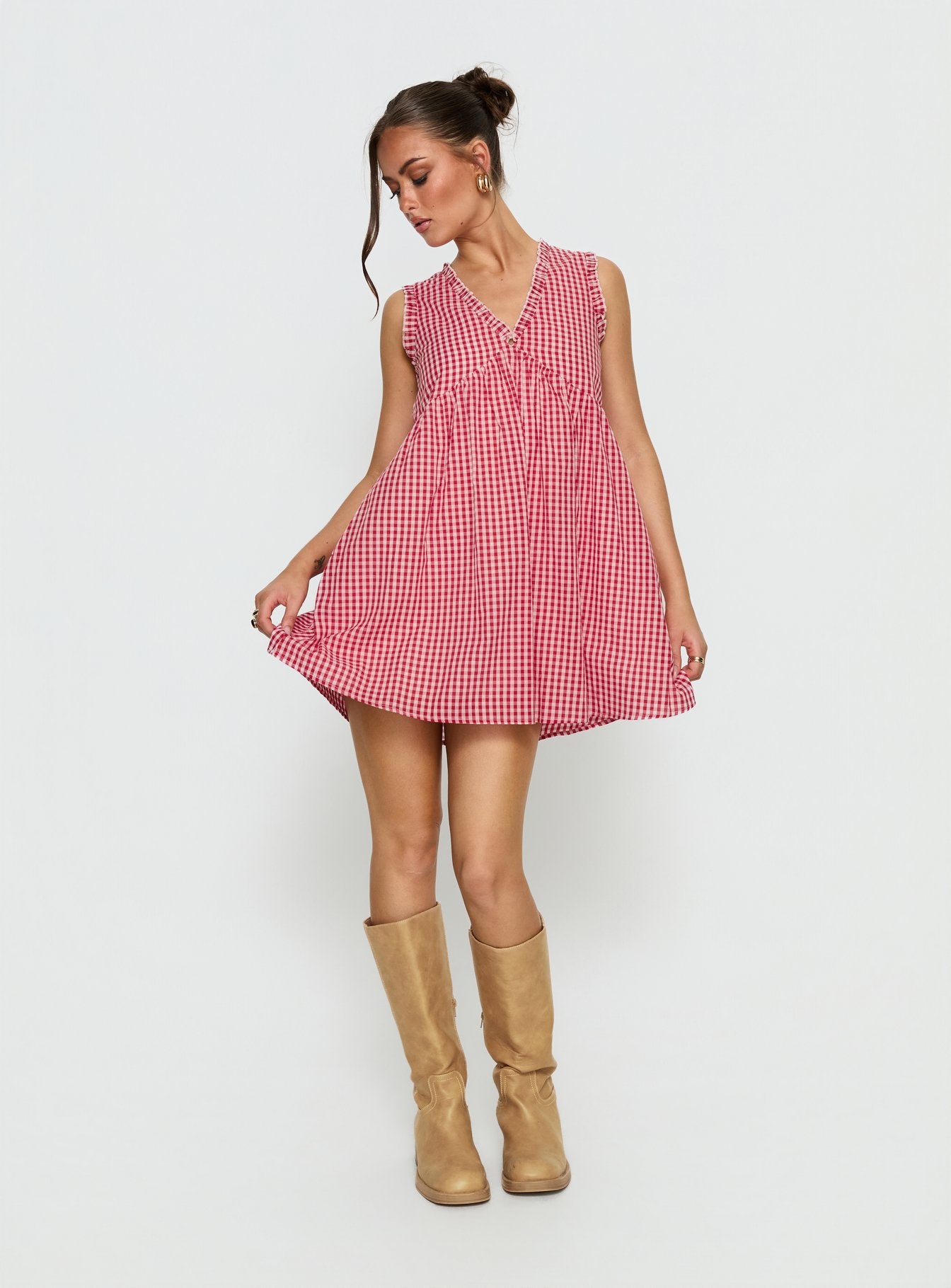 Alternative view of Akacia Babydoll Mini Dress Red Gingham