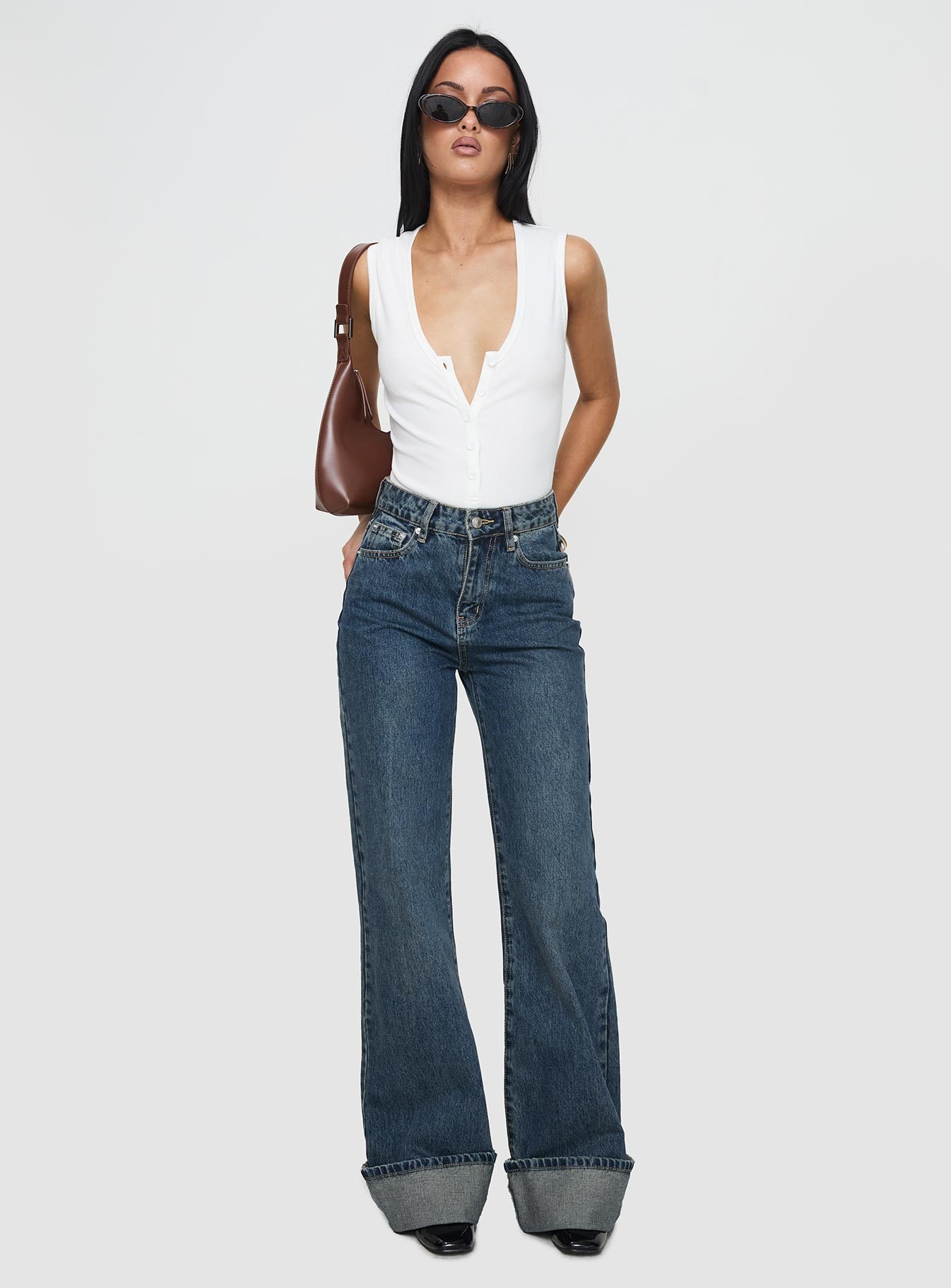 Florida Keys Mid Rise Straight Leg Cuffed Jeans Mid Blue - Image 3