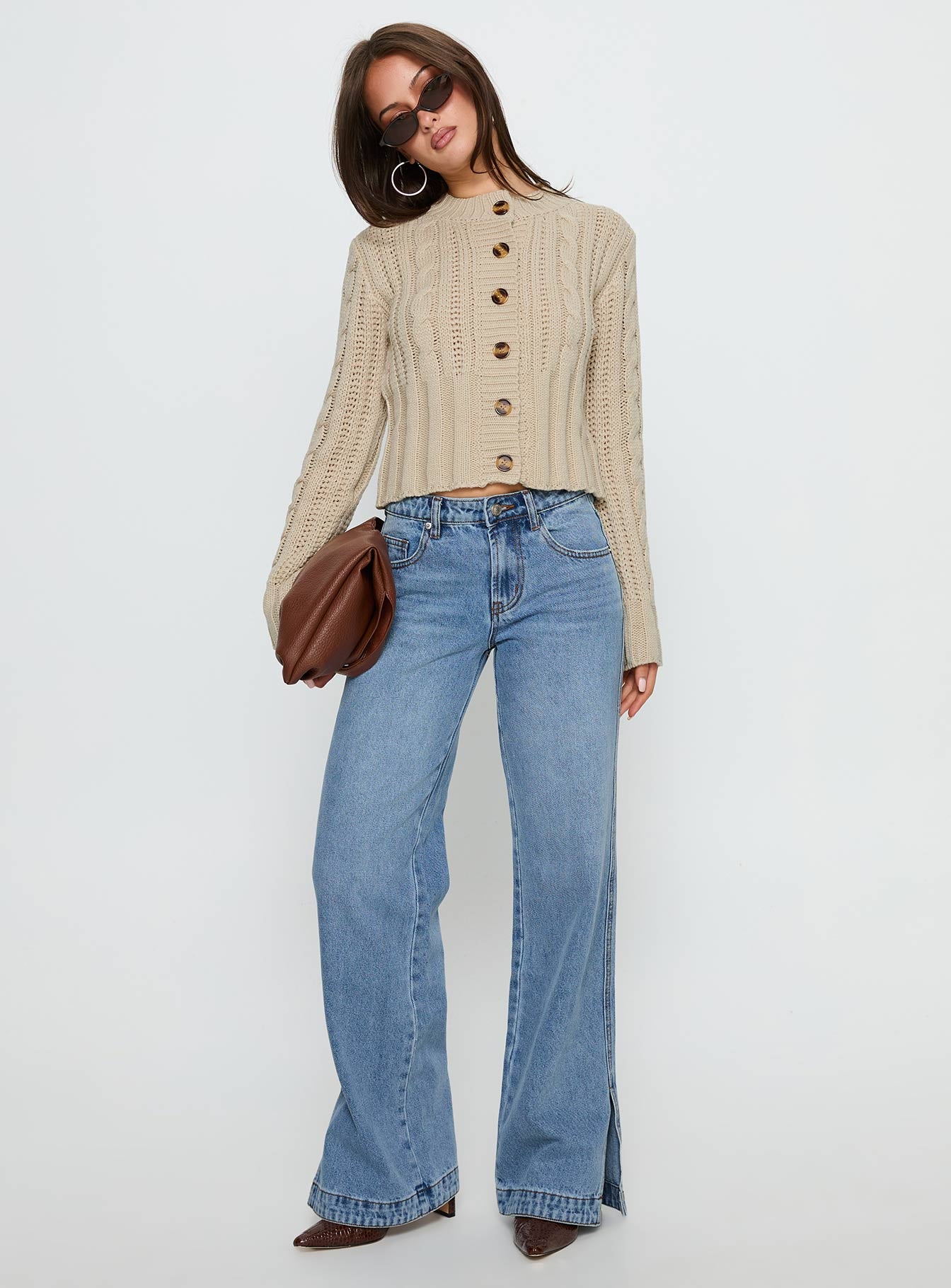 Donielle Cable Knit Cardigan Beige - Image 3