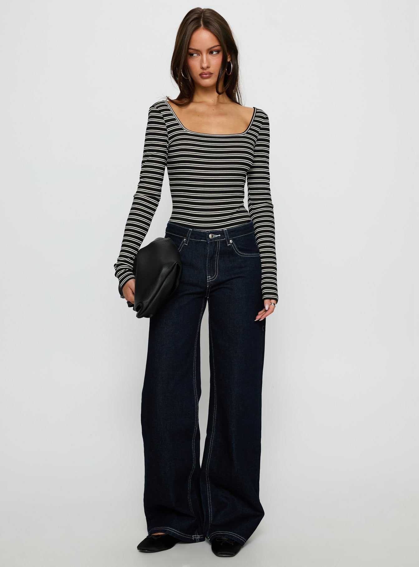 Alternative view of Donica Square Neck Long Sleeve Bodysuit Grey Stripe