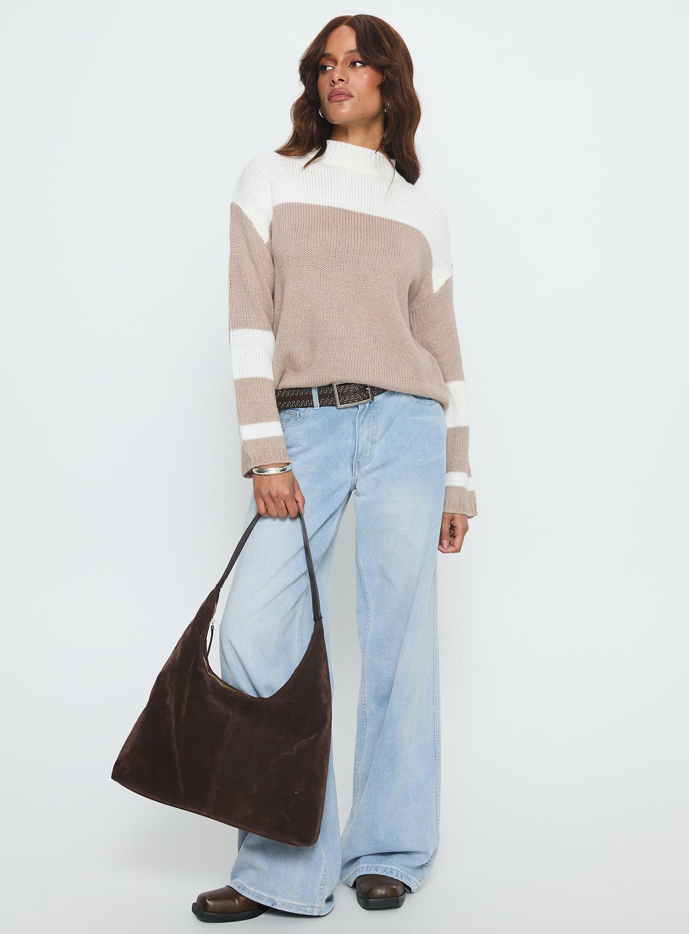 Alternative view of Brandalyn Contrast Mock Neck Knit Sweater Multi