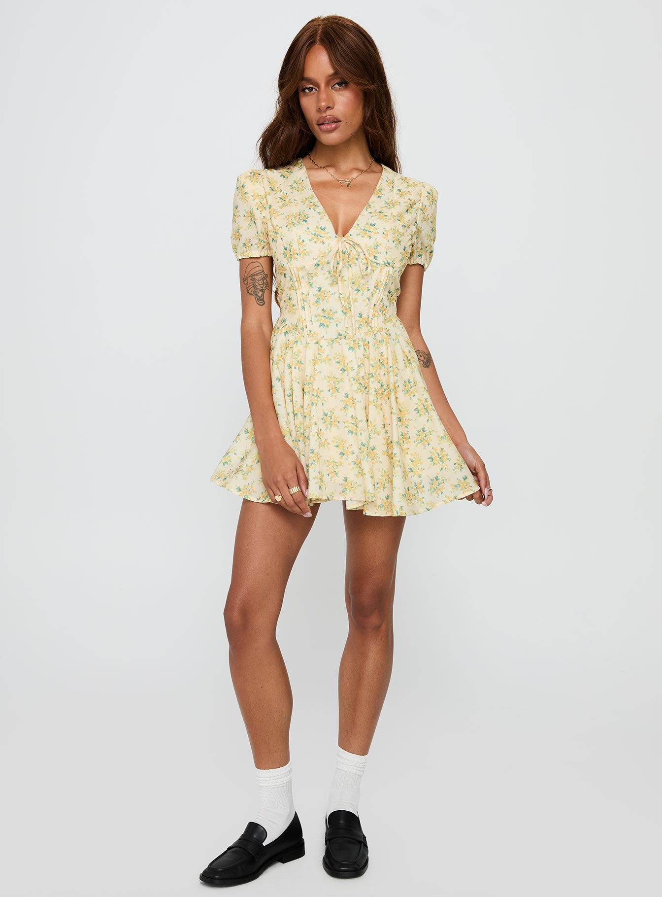 Ethelyn Mini Dress Yellow Floral - Image 3
