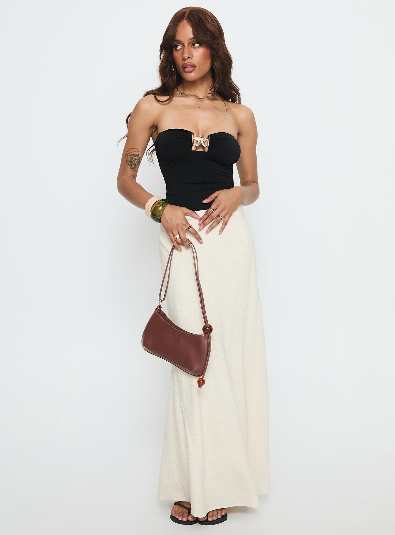 Alternative view of Jadea Strapless Hardware Detail Bodysuit Black