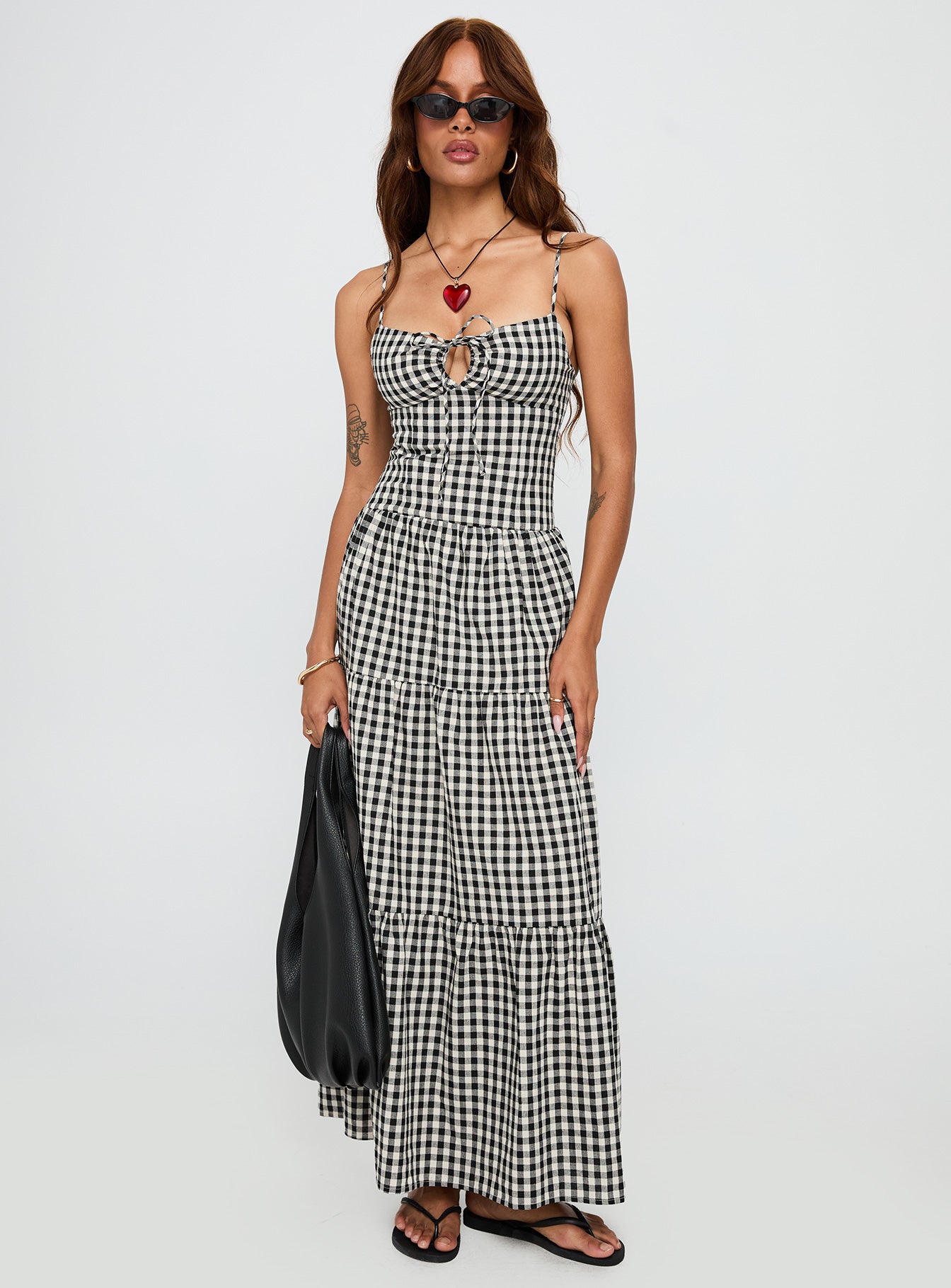 Alternative view of Avaleine Tiered Maxi Dress Black / White Check