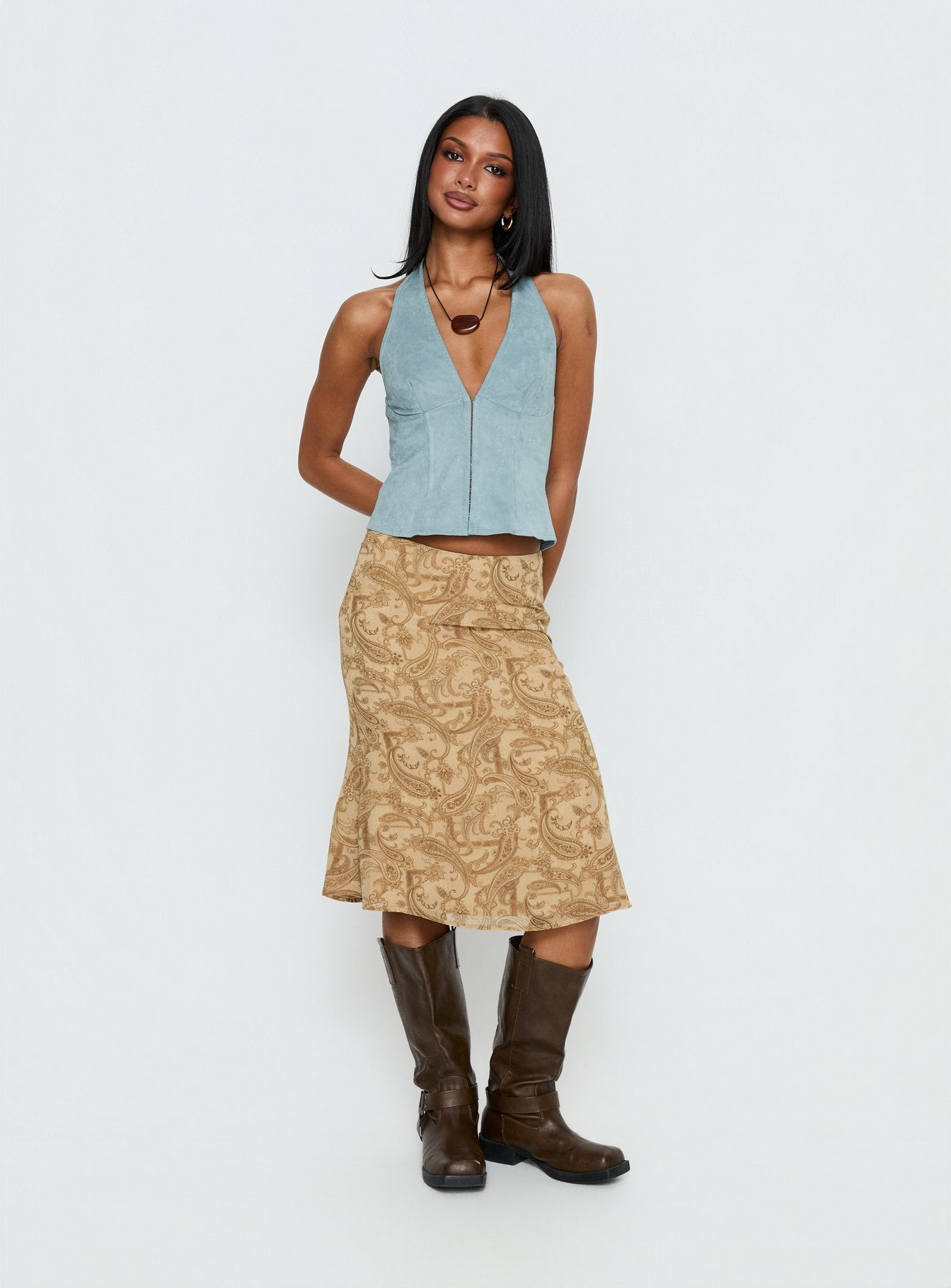 Dalyah Faux Suede Halter Top Soft Blue - Image 3