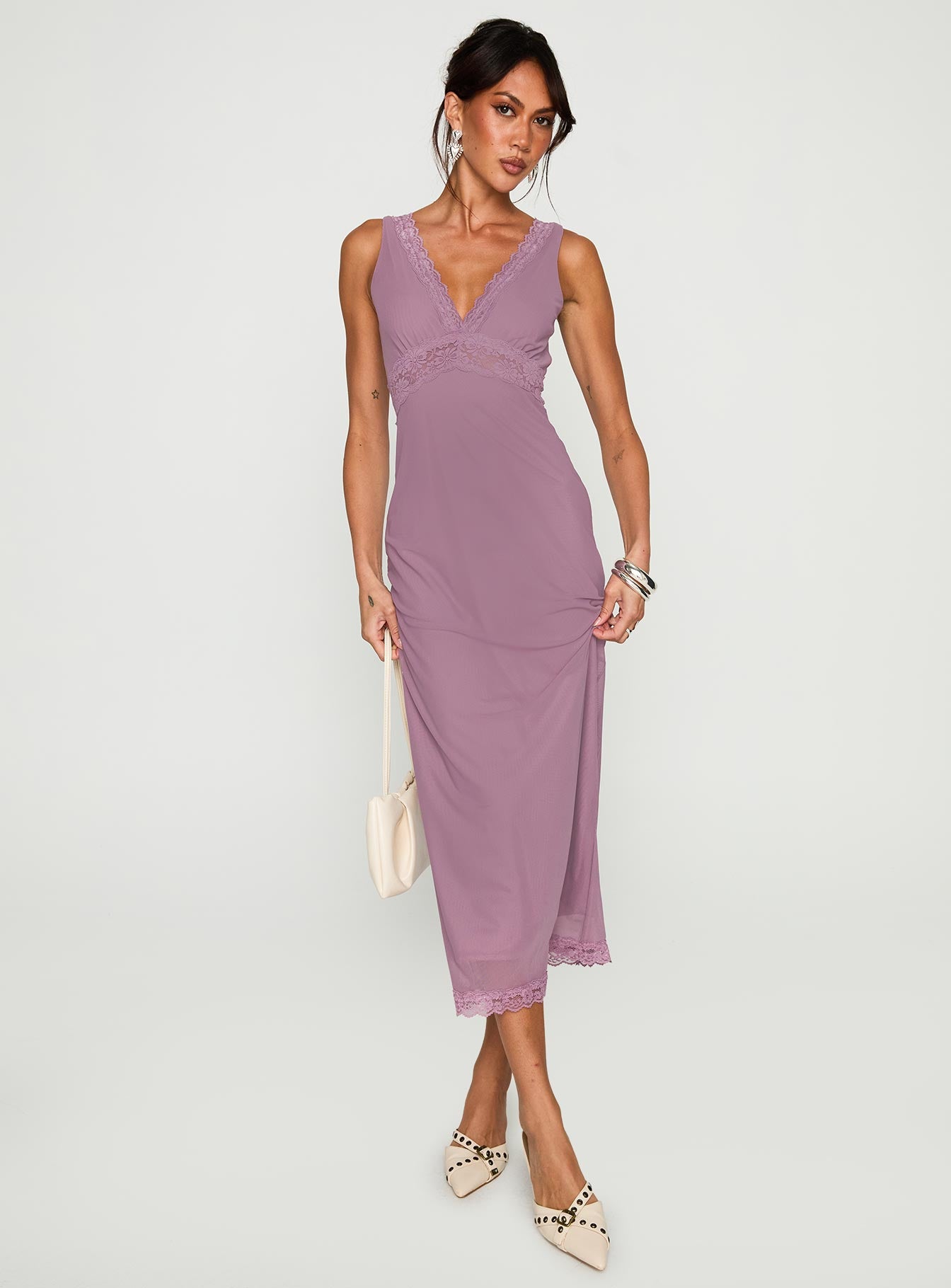 Alternative view of Between The Lines Lace Trim Maxi Dress Purple