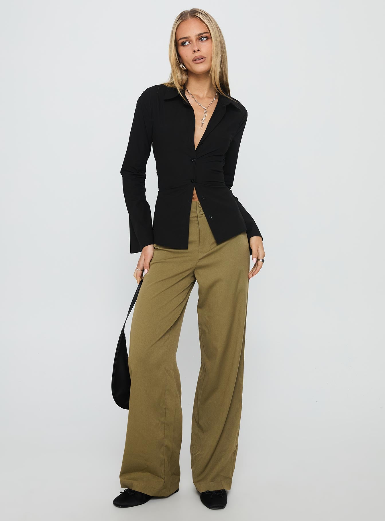 Alternative view of Eryx Tie Back Button Up Top Black
