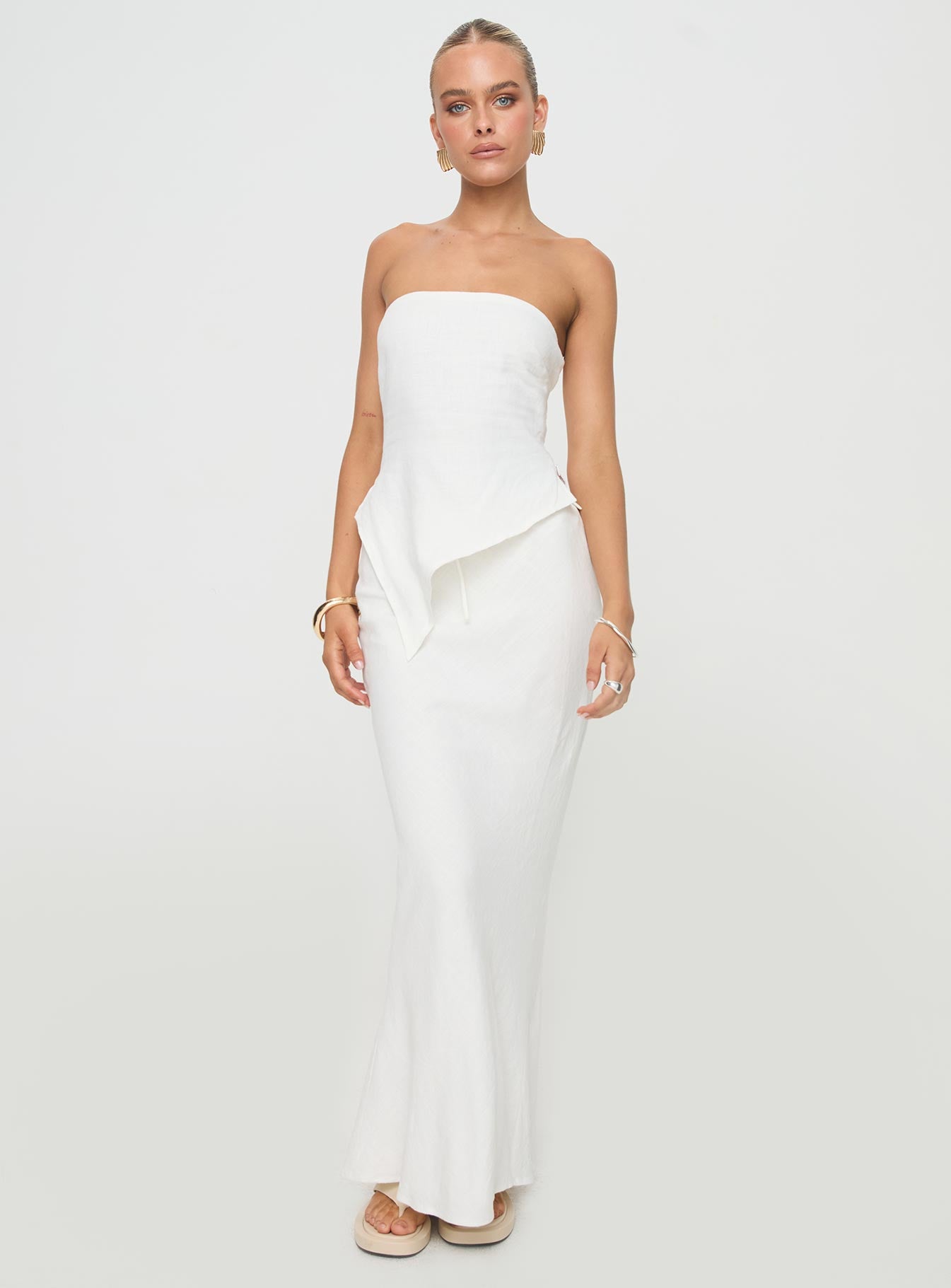 Birdie Asymmetric Linen Blend Top White - Image 4
