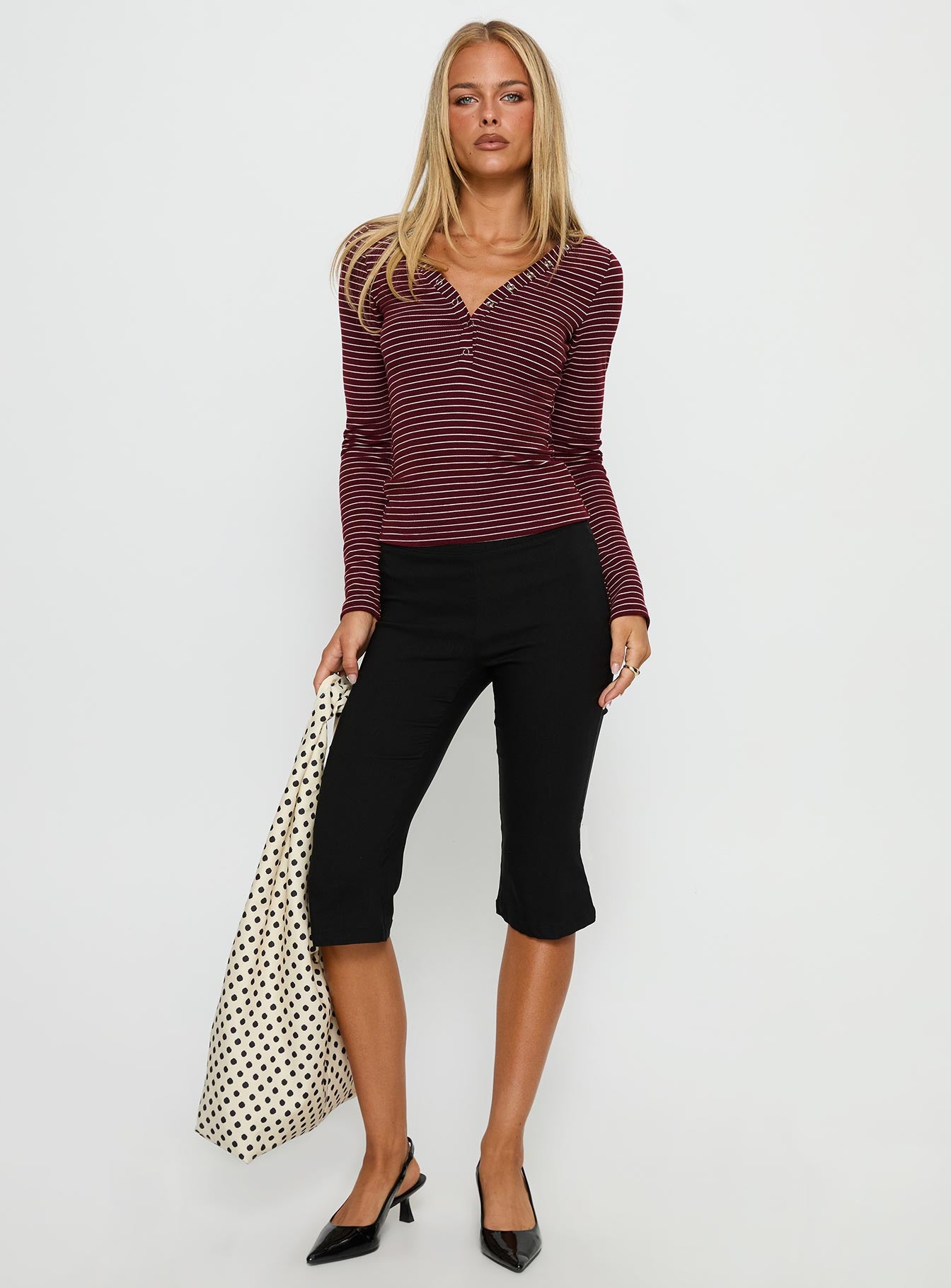 Alternative view of Georgeanna Button Up Long Sleeve Top Burgundy Stripe